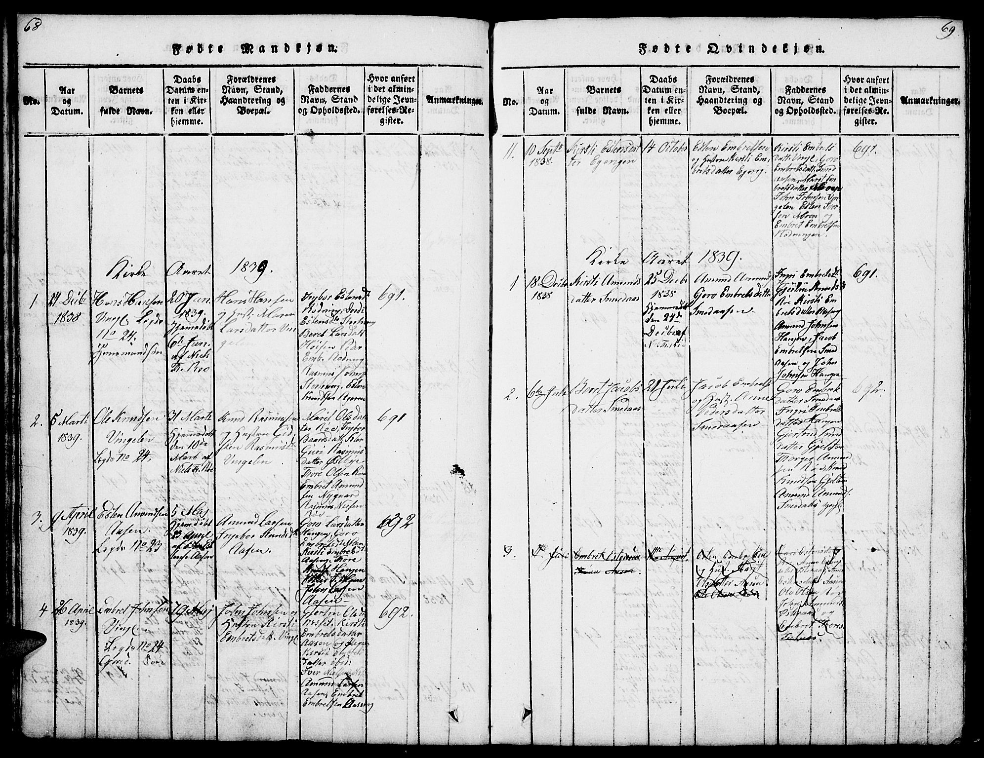 Tolga prestekontor, SAH/PREST-062/L/L0003: Parish register (copy) no. 3, 1815-1862, p. 68-69