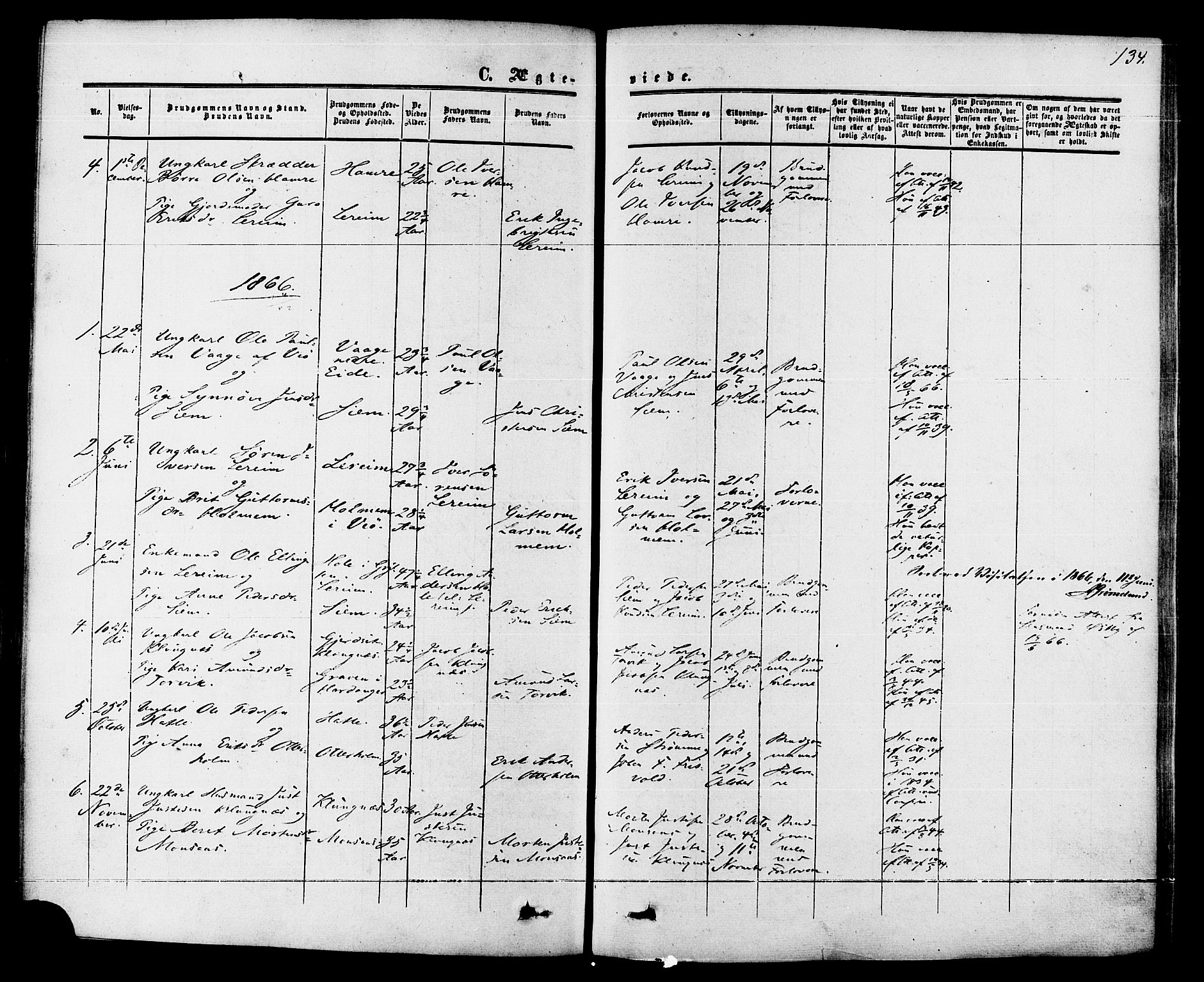 Ministerialprotokoller, klokkerbøker og fødselsregistre - Møre og Romsdal, AV/SAT-A-1454/542/L0552: Parish register (official) no. 542A02, 1854-1884, p. 134