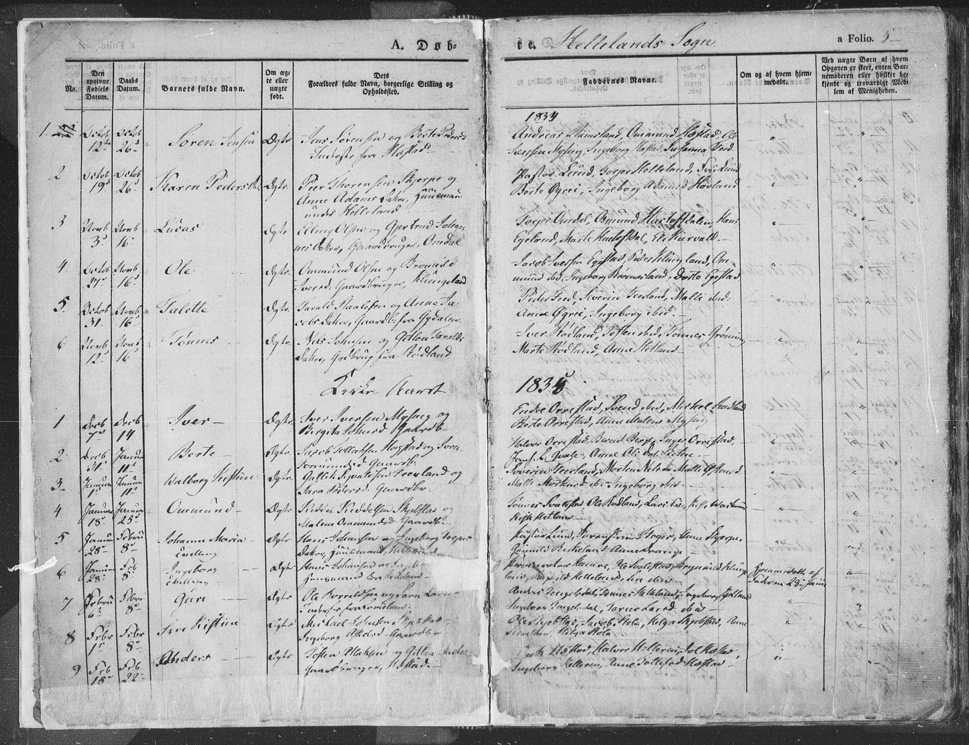 Helleland sokneprestkontor, SAST/A-101810: Parish register (official) no. A 6.1, 1834-1863, p. 5