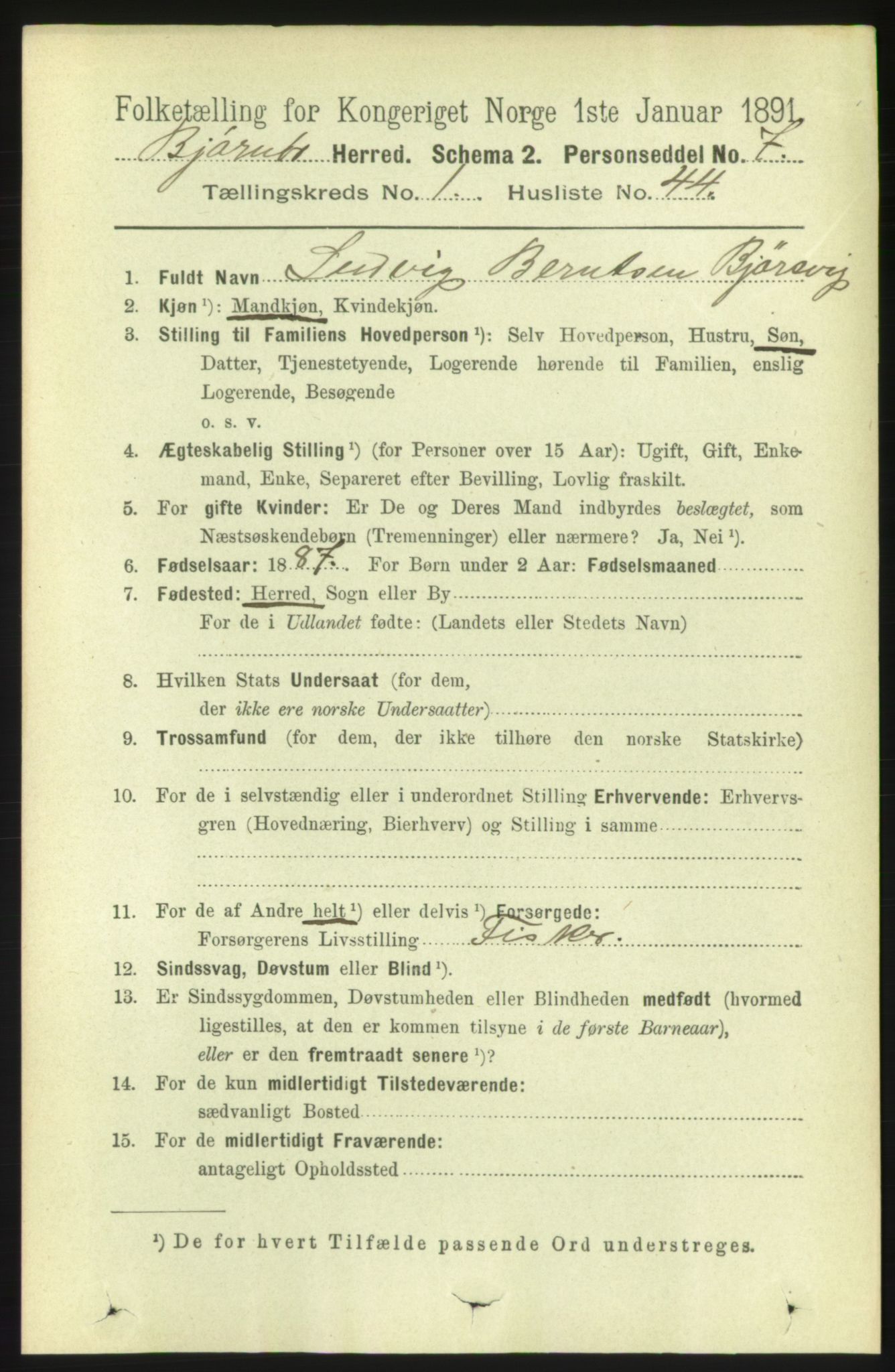 RA, 1891 census for 1632 Bjørnør, 1891, p. 380