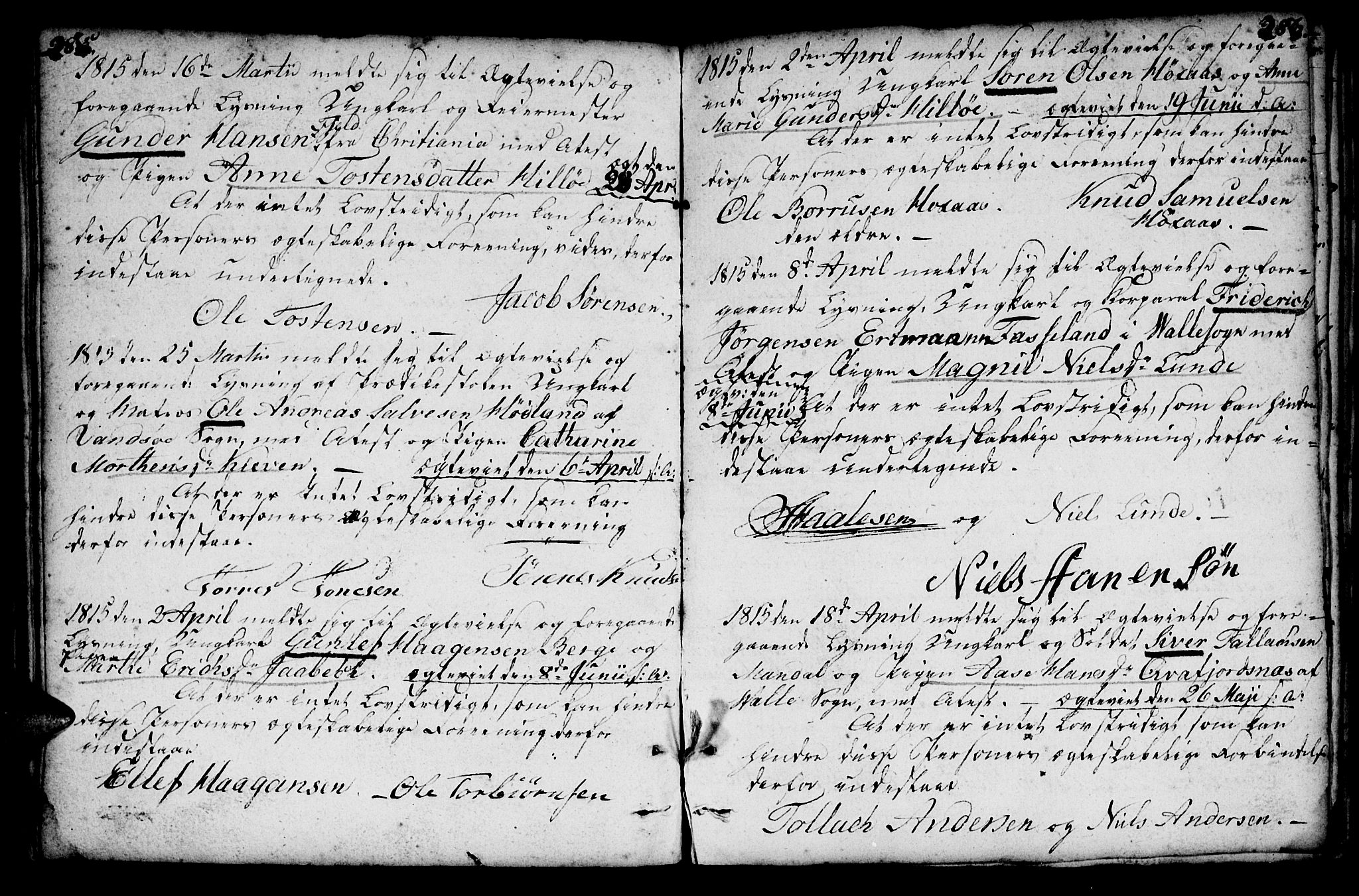 Mandal sokneprestkontor, SAK/1111-0030/F/Fa/Faa/L0007: Parish register (official) no. A 7, 1783-1818, p. 285-286