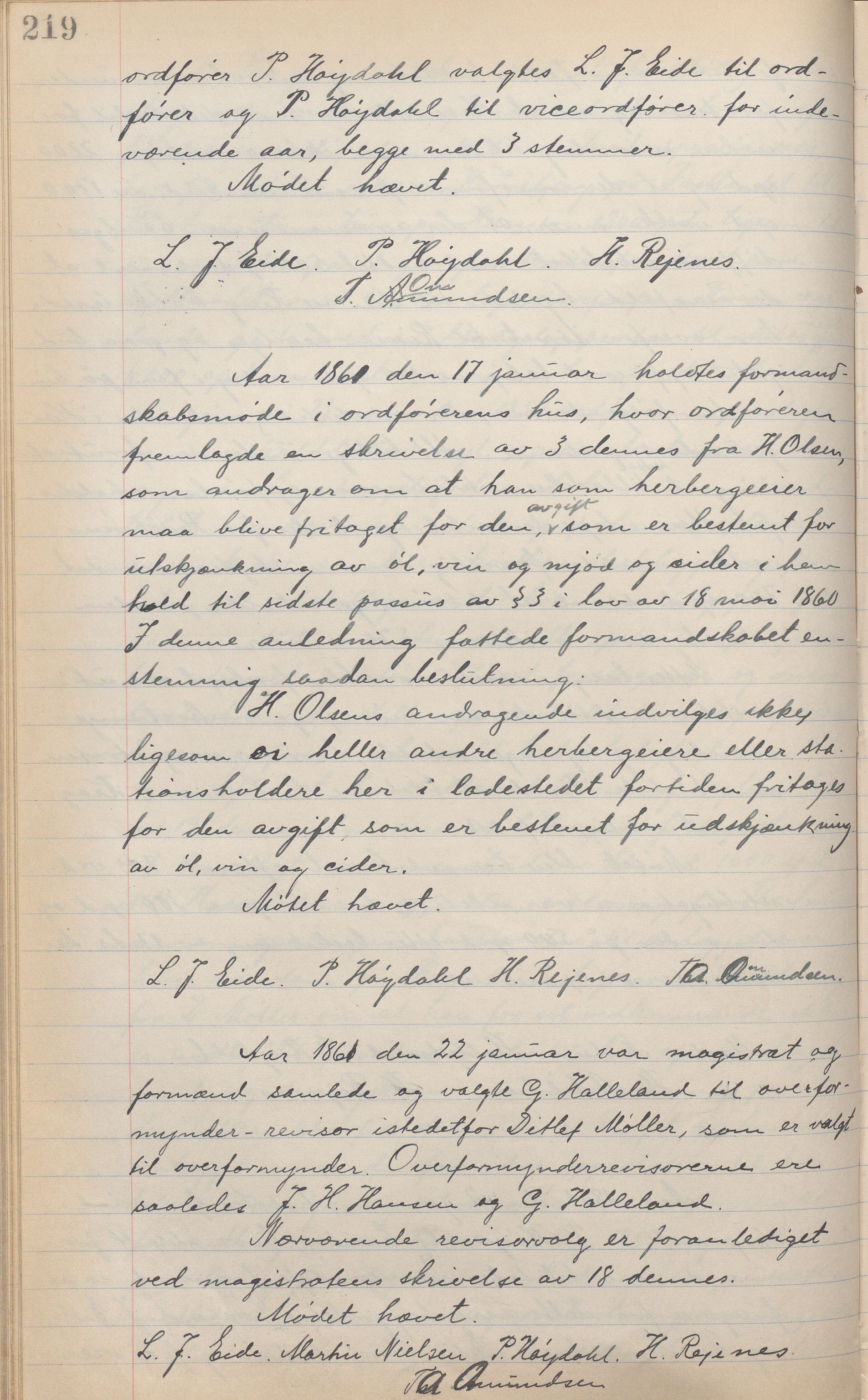 Haugesund kommune - Formannskapet, IKAR/X-0001/A/L0002: Transkribert møtebok, 1855-1874, p. 219