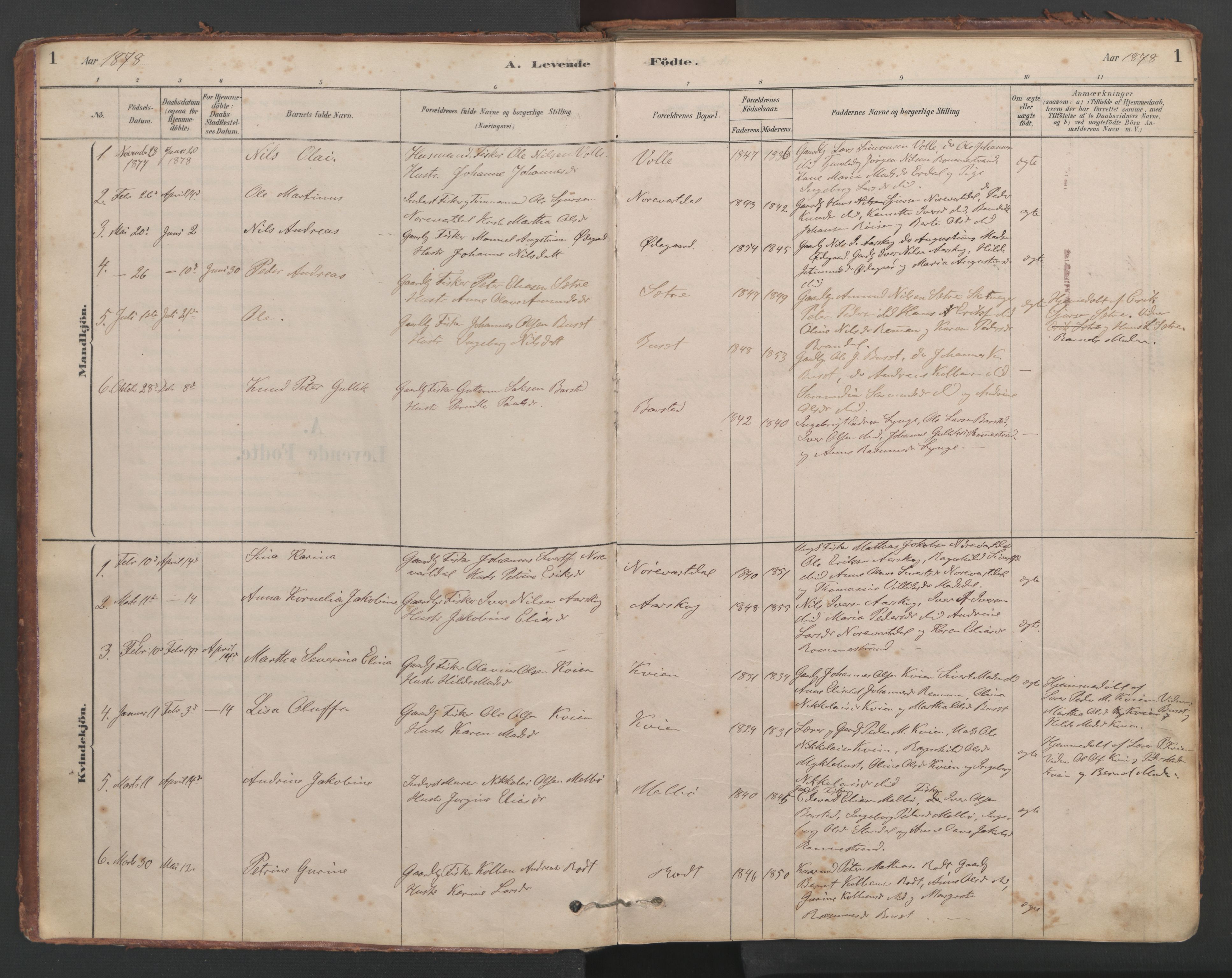 Ministerialprotokoller, klokkerbøker og fødselsregistre - Møre og Romsdal, SAT/A-1454/514/L0201: Parish register (copy) no. 514C01, 1878-1919, p. 1