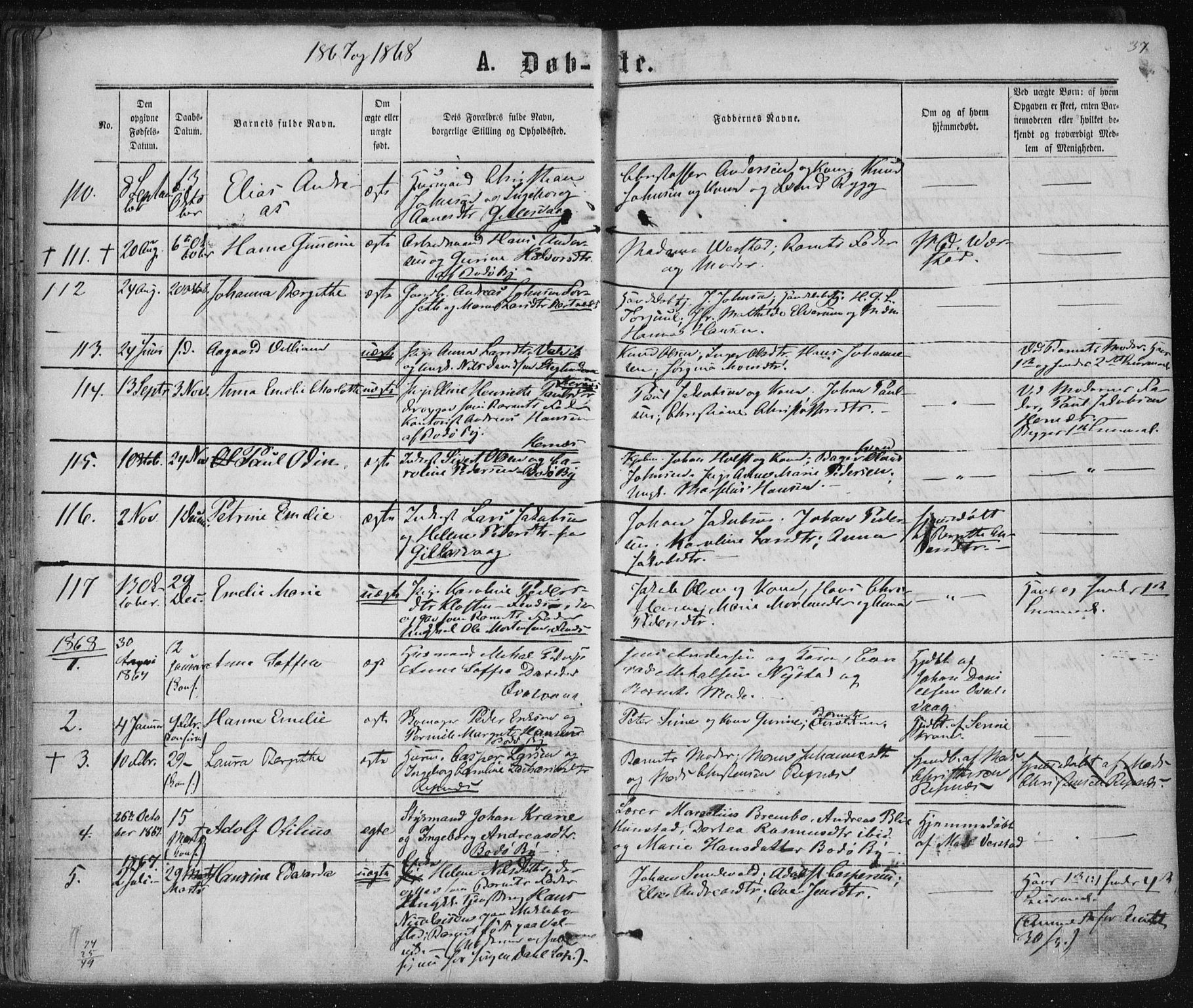 Ministerialprotokoller, klokkerbøker og fødselsregistre - Nordland, AV/SAT-A-1459/801/L0008: Parish register (official) no. 801A08, 1864-1875, p. 37