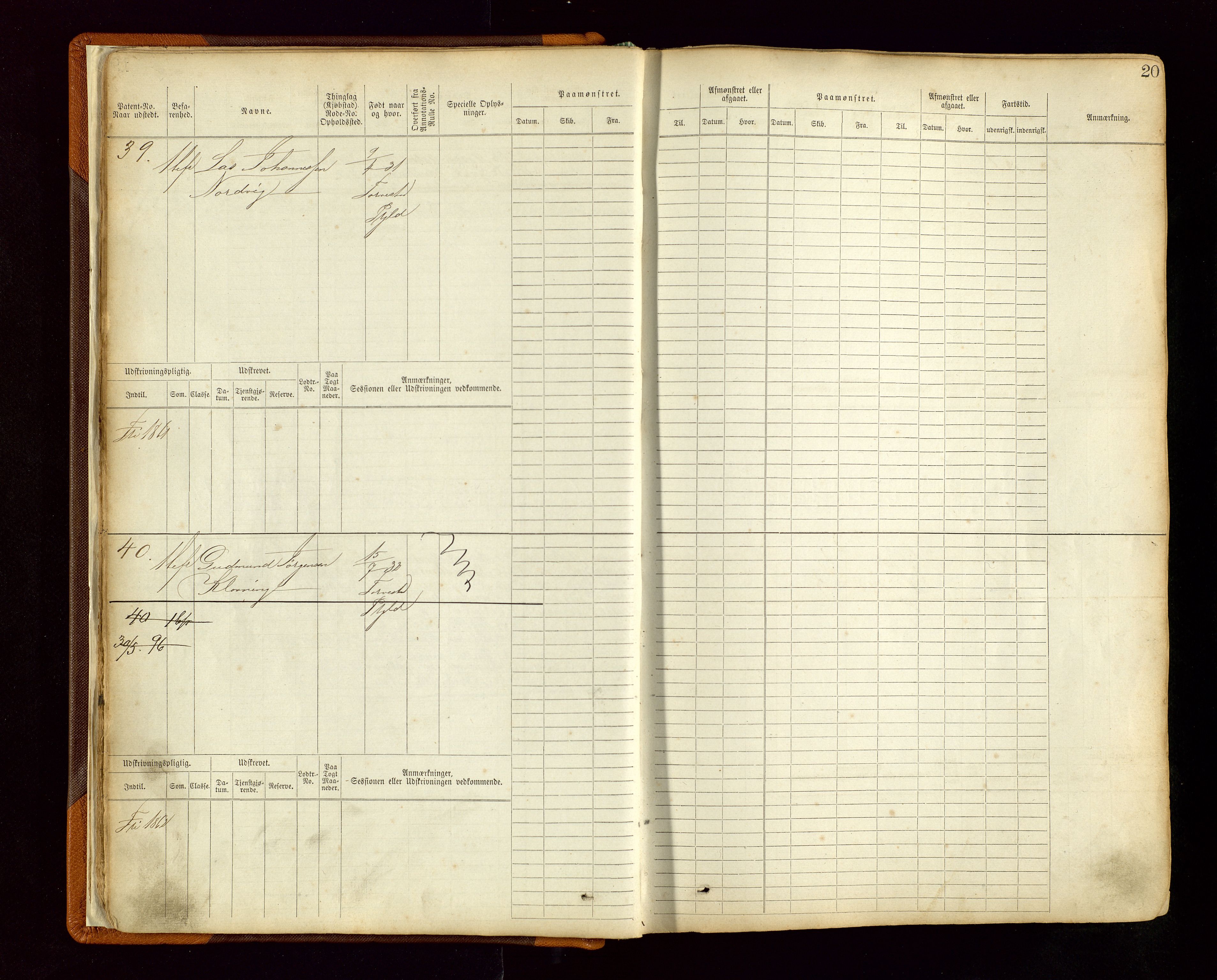 Haugesund sjømannskontor, AV/SAST-A-102007/F/Fb/Fbb/L0004: Sjøfartsrulle Haugesund krets nr. 1-1922, 1868-1948, p. 20