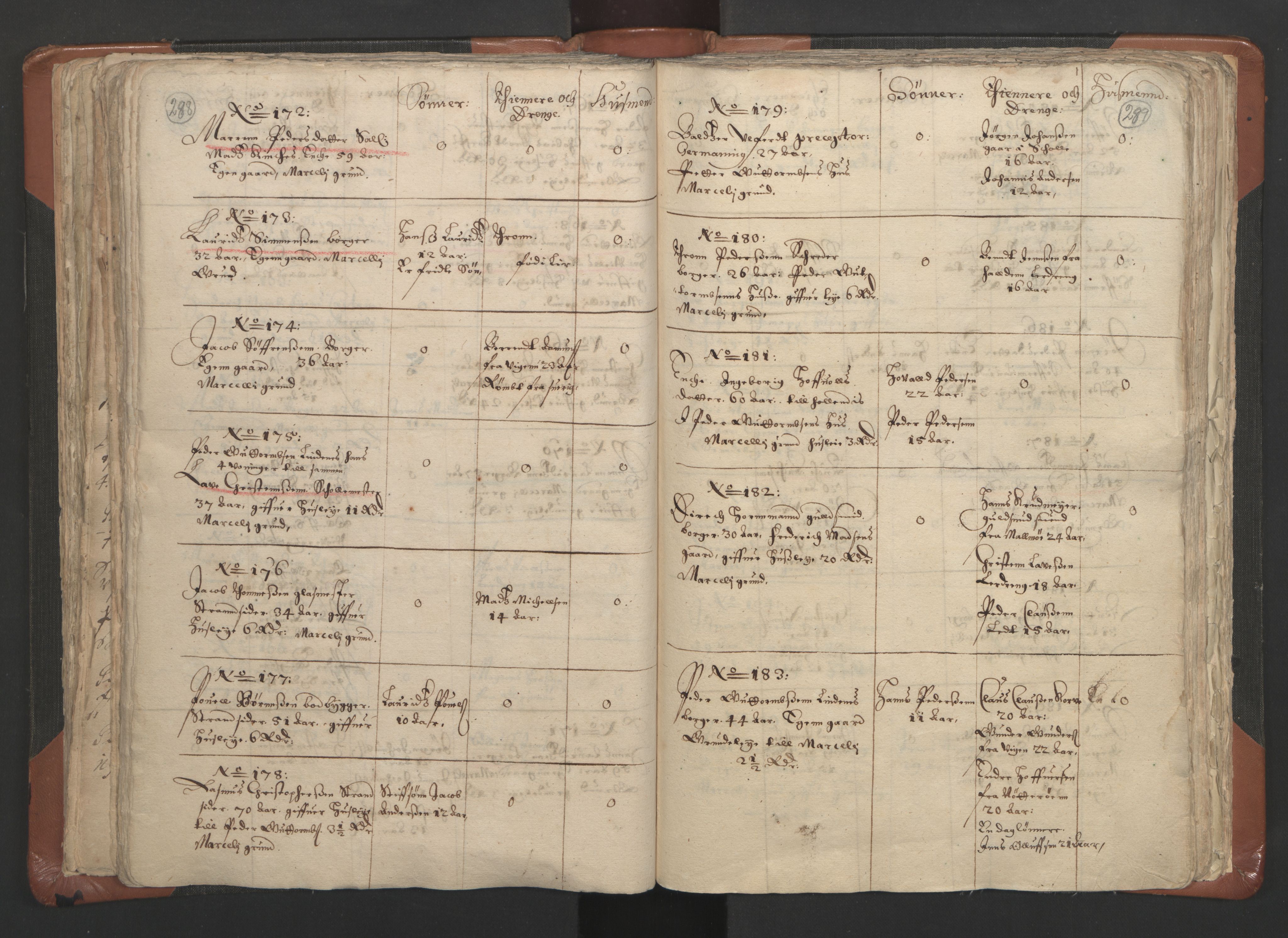 RA, Vicar's Census 1664-1666, no. 9: Bragernes deanery, 1664-1666, p. 288-289