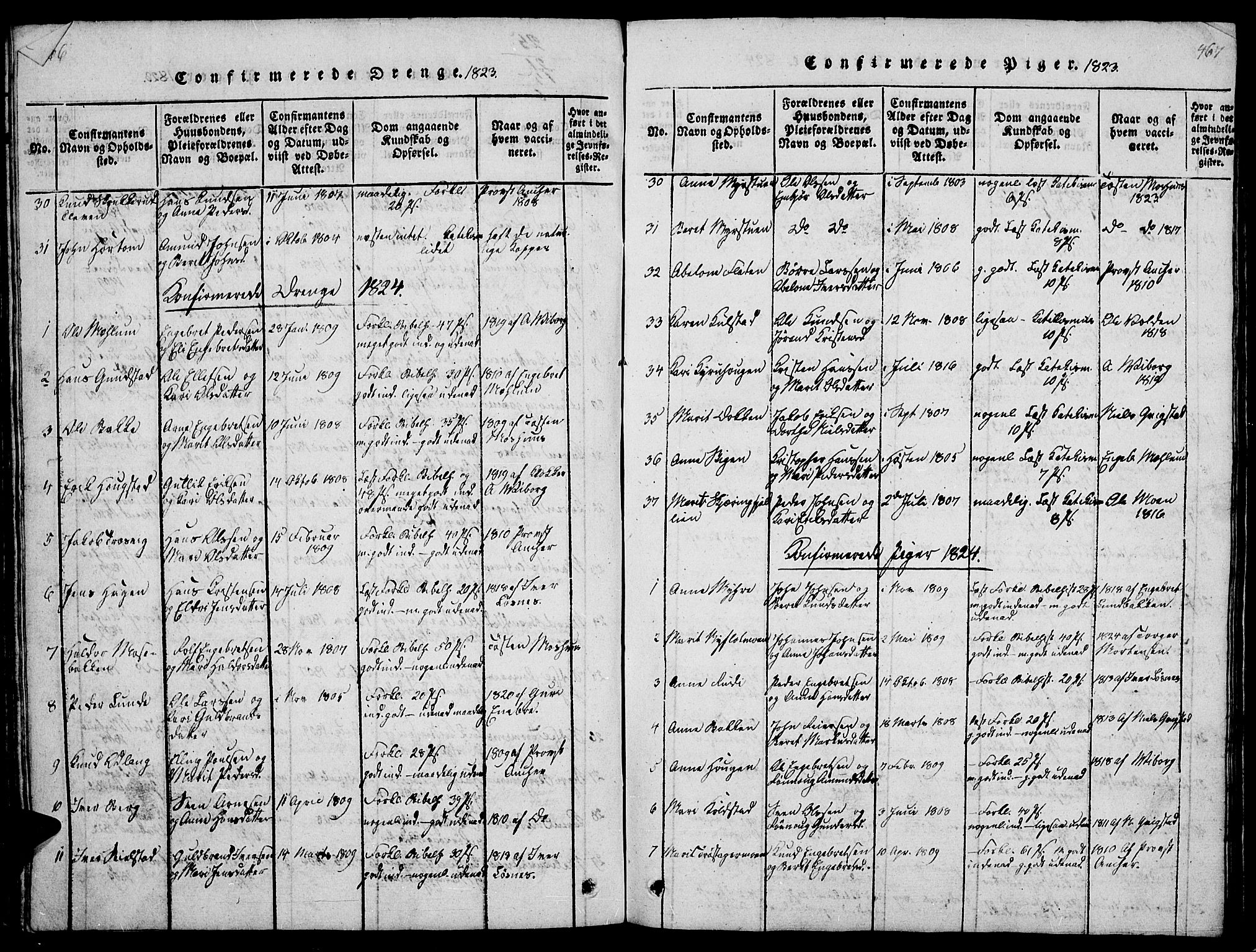 Ringebu prestekontor, SAH/PREST-082/H/Ha/Hab/L0001: Parish register (copy) no. 1, 1821-1839, p. 466-467
