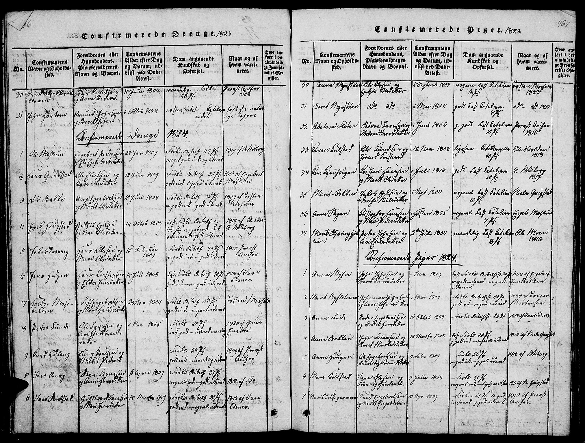 Ringebu prestekontor, AV/SAH-PREST-082/H/Ha/Hab/L0001: Parish register (copy) no. 1, 1821-1839, p. 466-467