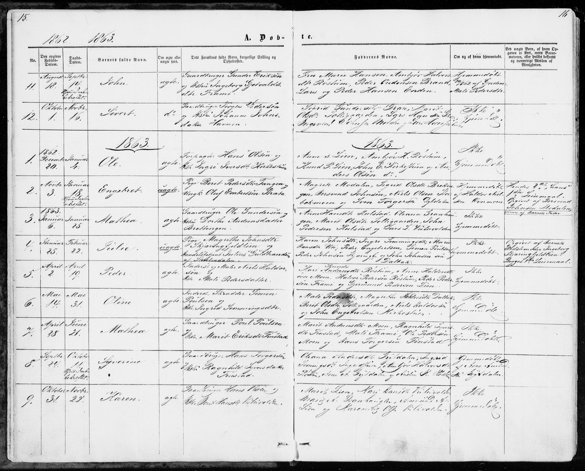 Sollia prestekontor, SAH/PREST-050/H/Ha/Haa/L0001: Parish register (official) no. 1, 1856-1885, p. 15-16