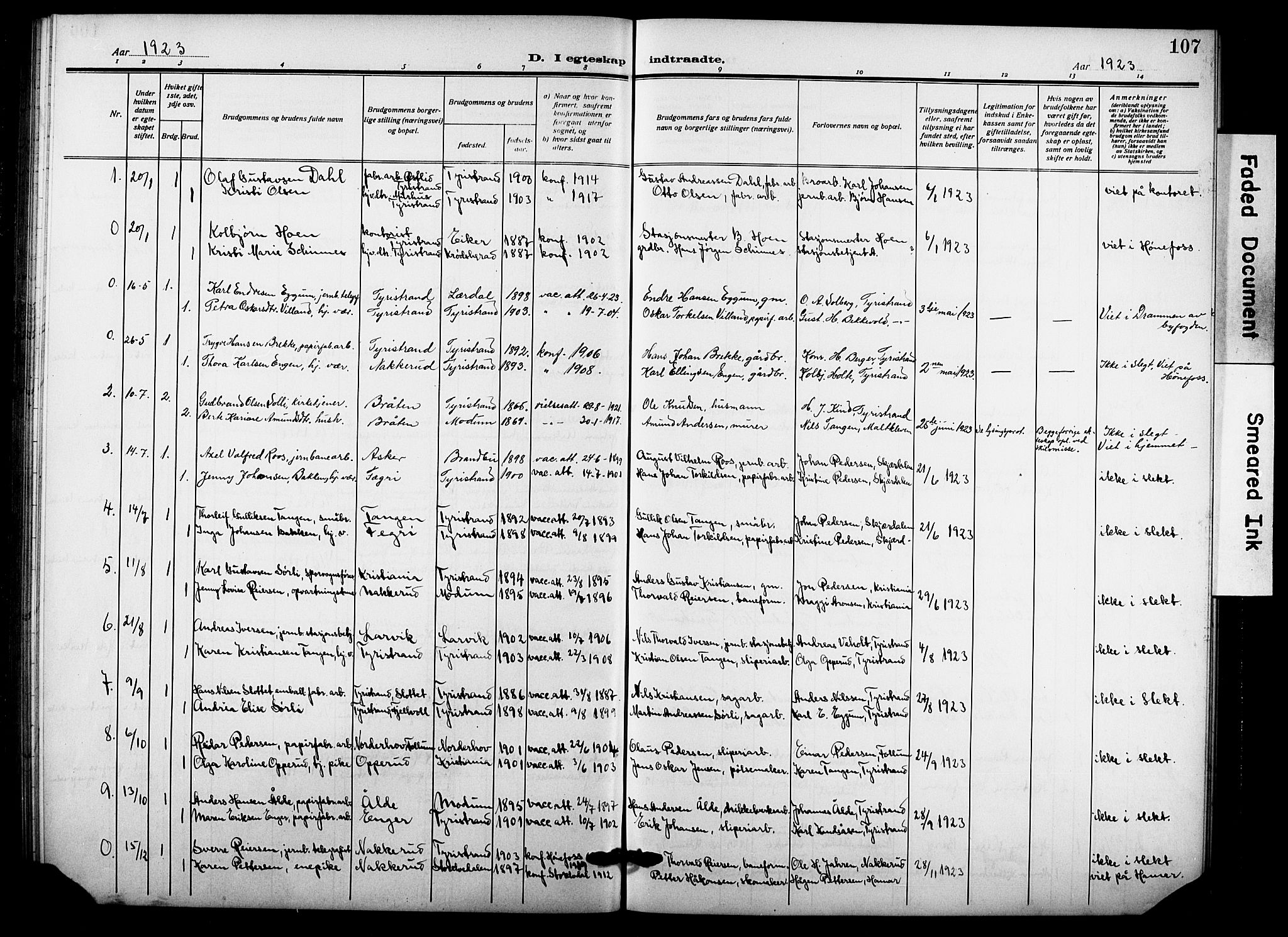 Hole kirkebøker, SAKO/A-228/G/Gb/L0005: Parish register (copy) no. II 5, 1915-1932, p. 107
