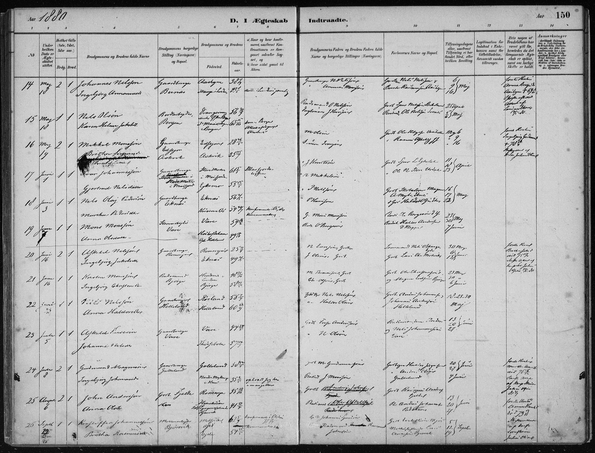 Hosanger sokneprestembete, AV/SAB-A-75801/H/Haa: Parish register (official) no. B  1, 1880-1896, p. 150