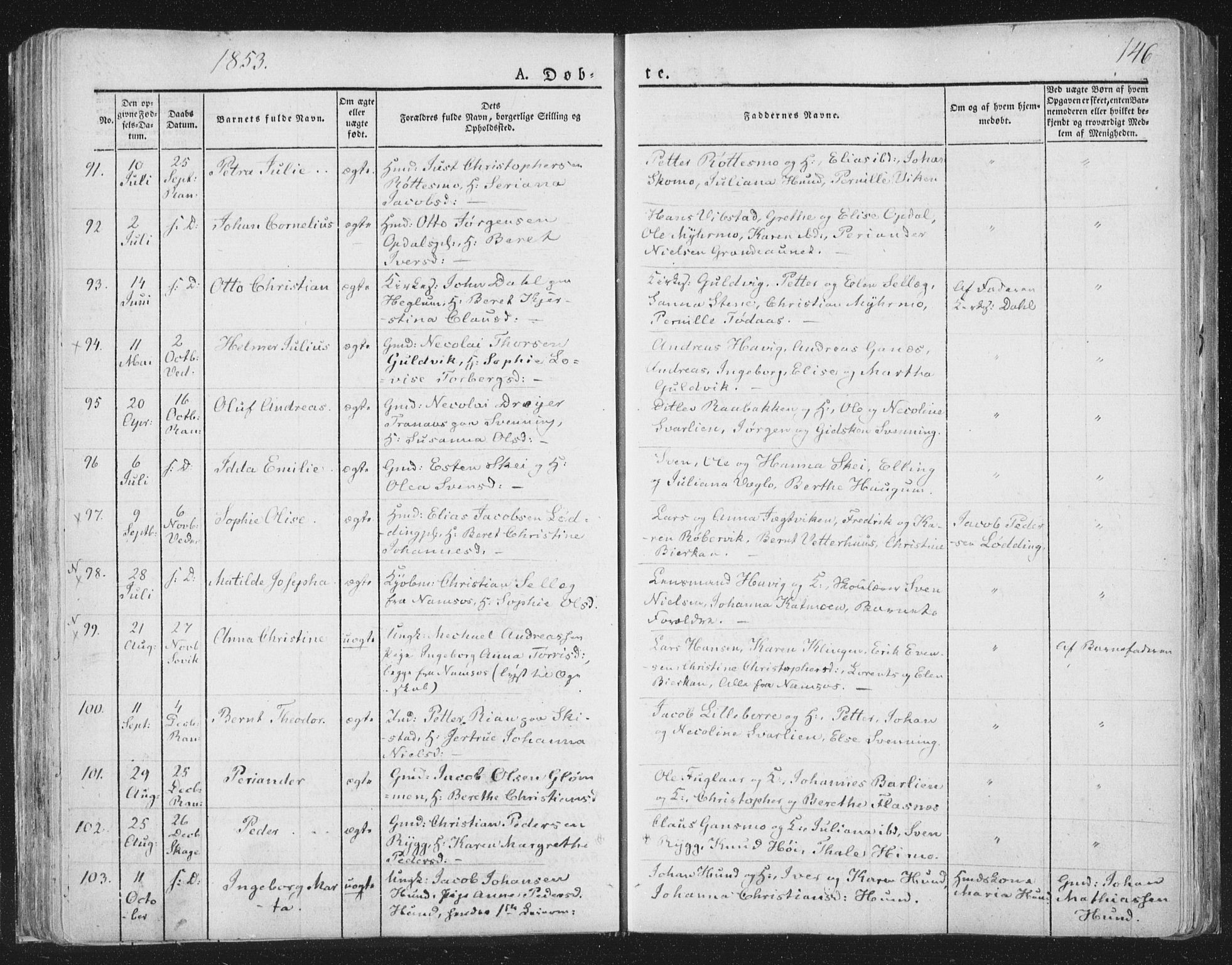 Ministerialprotokoller, klokkerbøker og fødselsregistre - Nord-Trøndelag, SAT/A-1458/764/L0551: Parish register (official) no. 764A07a, 1824-1864, p. 146