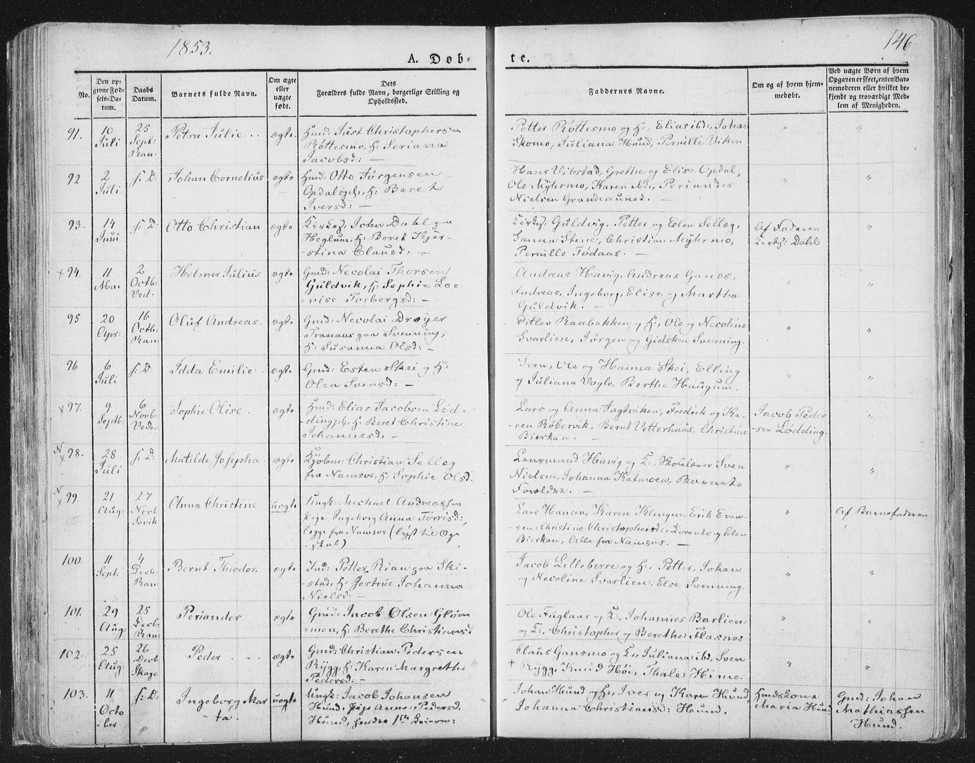 Ministerialprotokoller, klokkerbøker og fødselsregistre - Nord-Trøndelag, AV/SAT-A-1458/764/L0551: Parish register (official) no. 764A07a, 1824-1864, p. 146