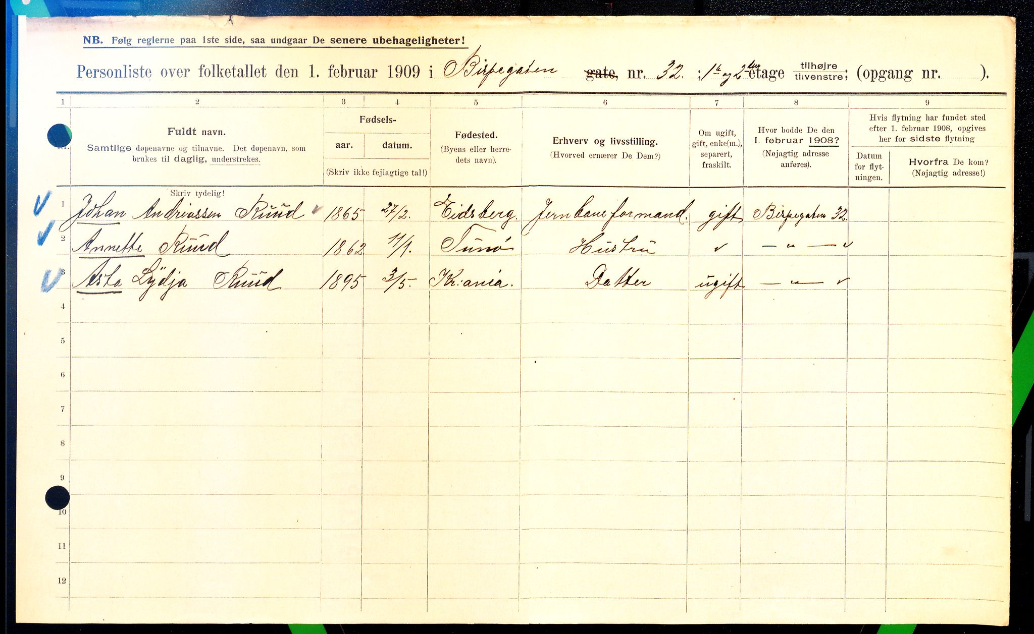 OBA, Municipal Census 1909 for Kristiania, 1909, p. 4905