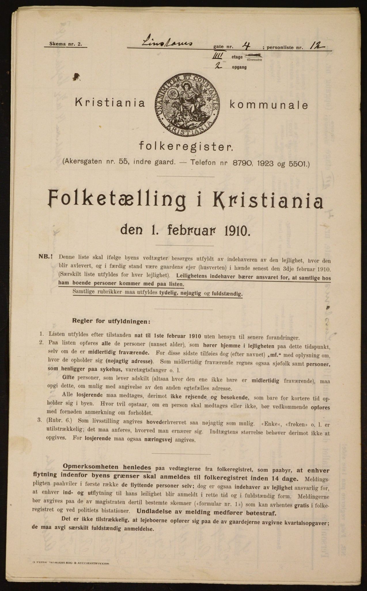 OBA, Municipal Census 1910 for Kristiania, 1910, p. 55744