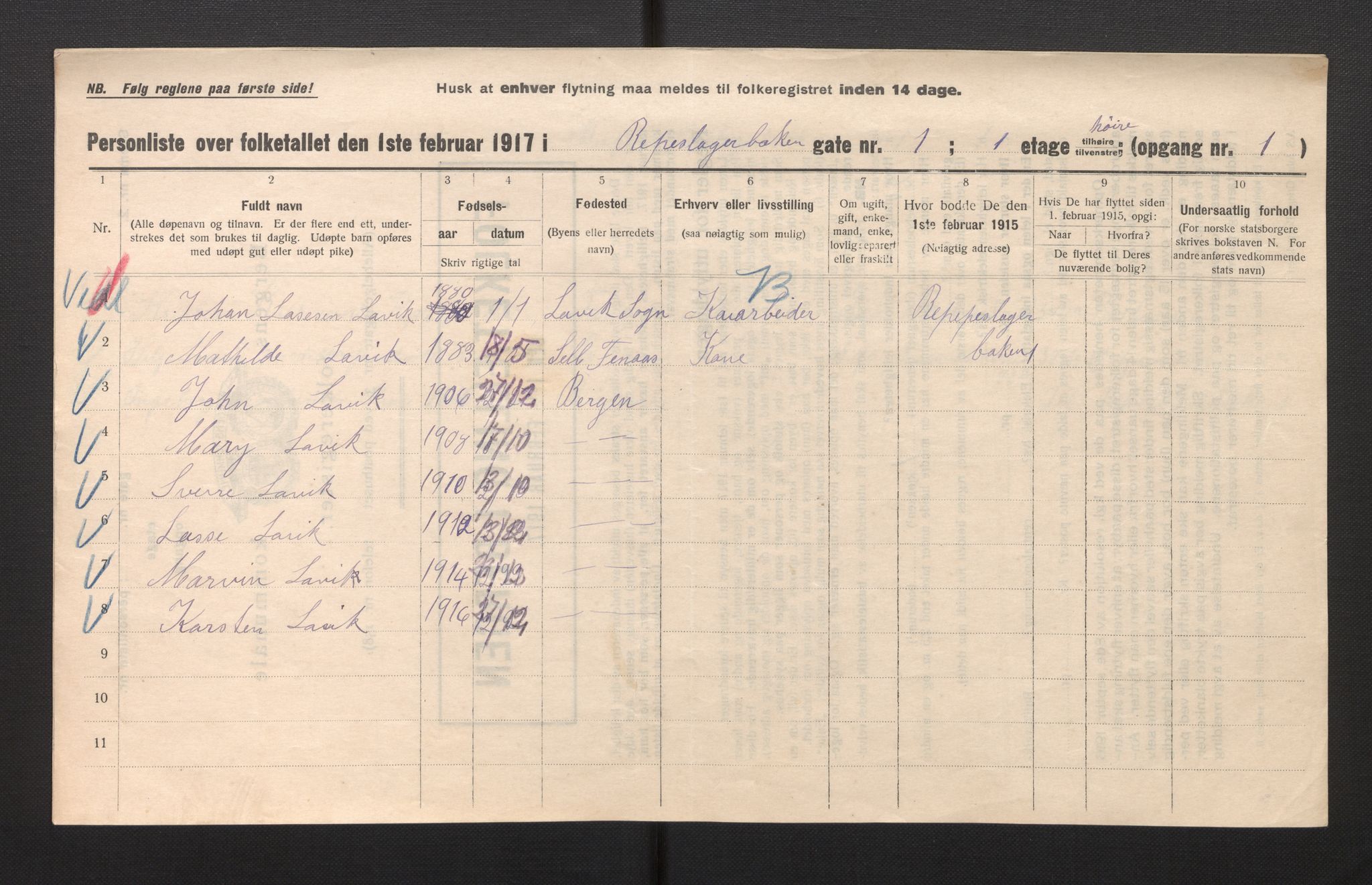 SAB, Municipal Census 1917 for Bergen, 1917, p. 30797