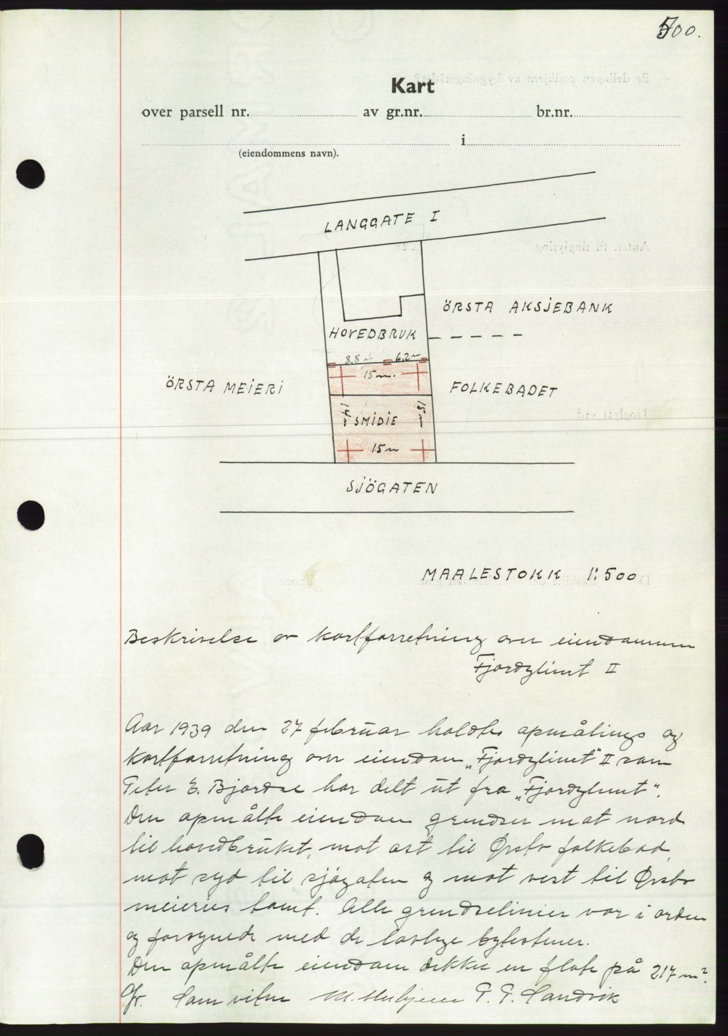 Søre Sunnmøre sorenskriveri, AV/SAT-A-4122/1/2/2C/L0067: Mortgage book no. 61, 1938-1939, Diary no: : 495/1939