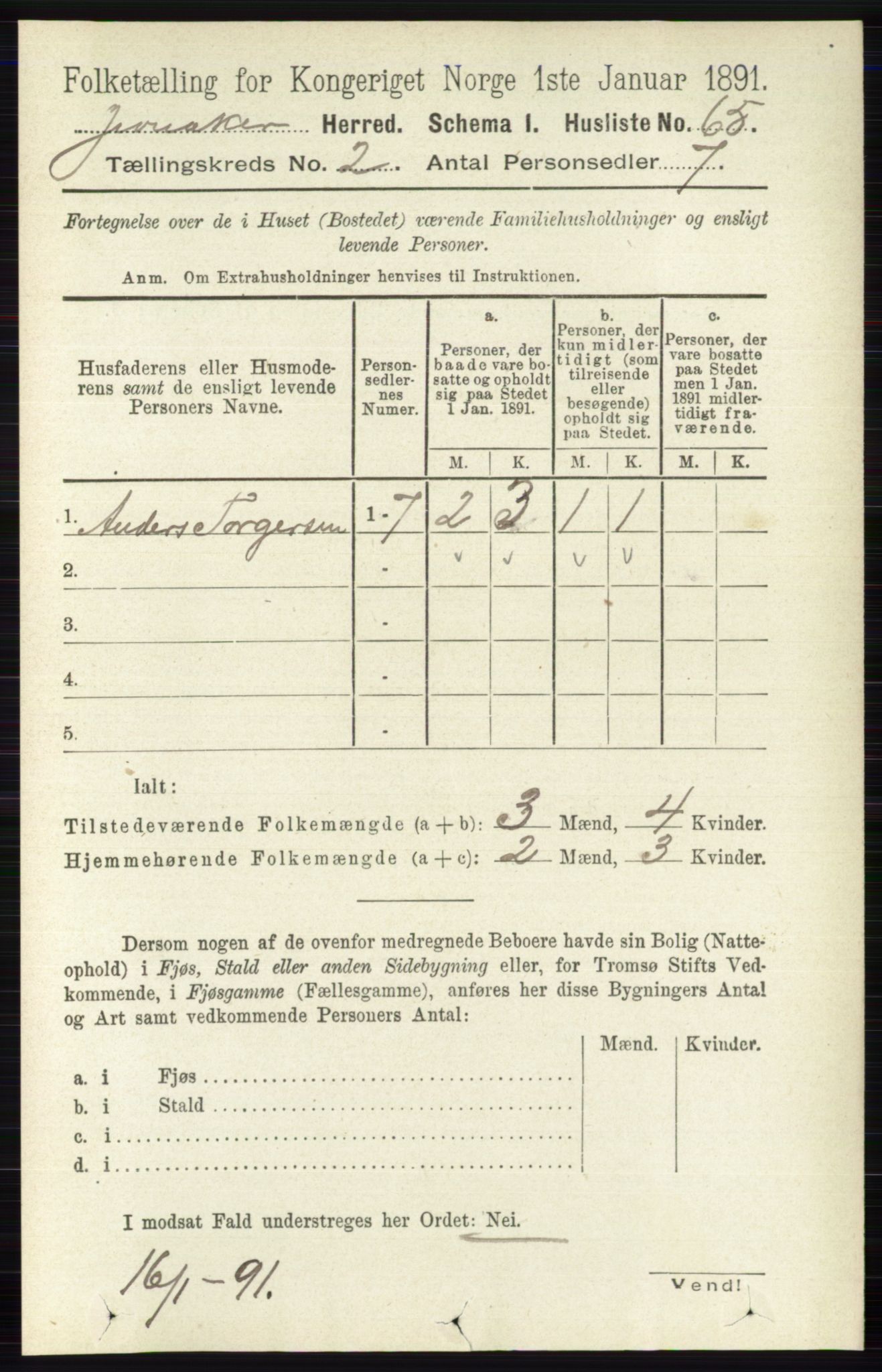 RA, 1891 census for 0532 Jevnaker, 1891, p. 621