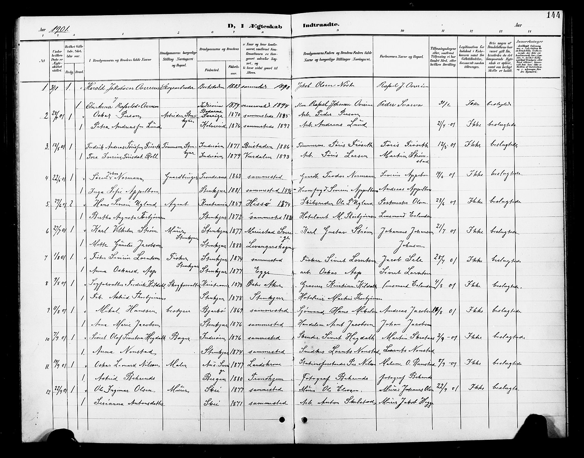 Ministerialprotokoller, klokkerbøker og fødselsregistre - Nord-Trøndelag, SAT/A-1458/739/L0375: Parish register (copy) no. 739C03, 1898-1908, p. 144