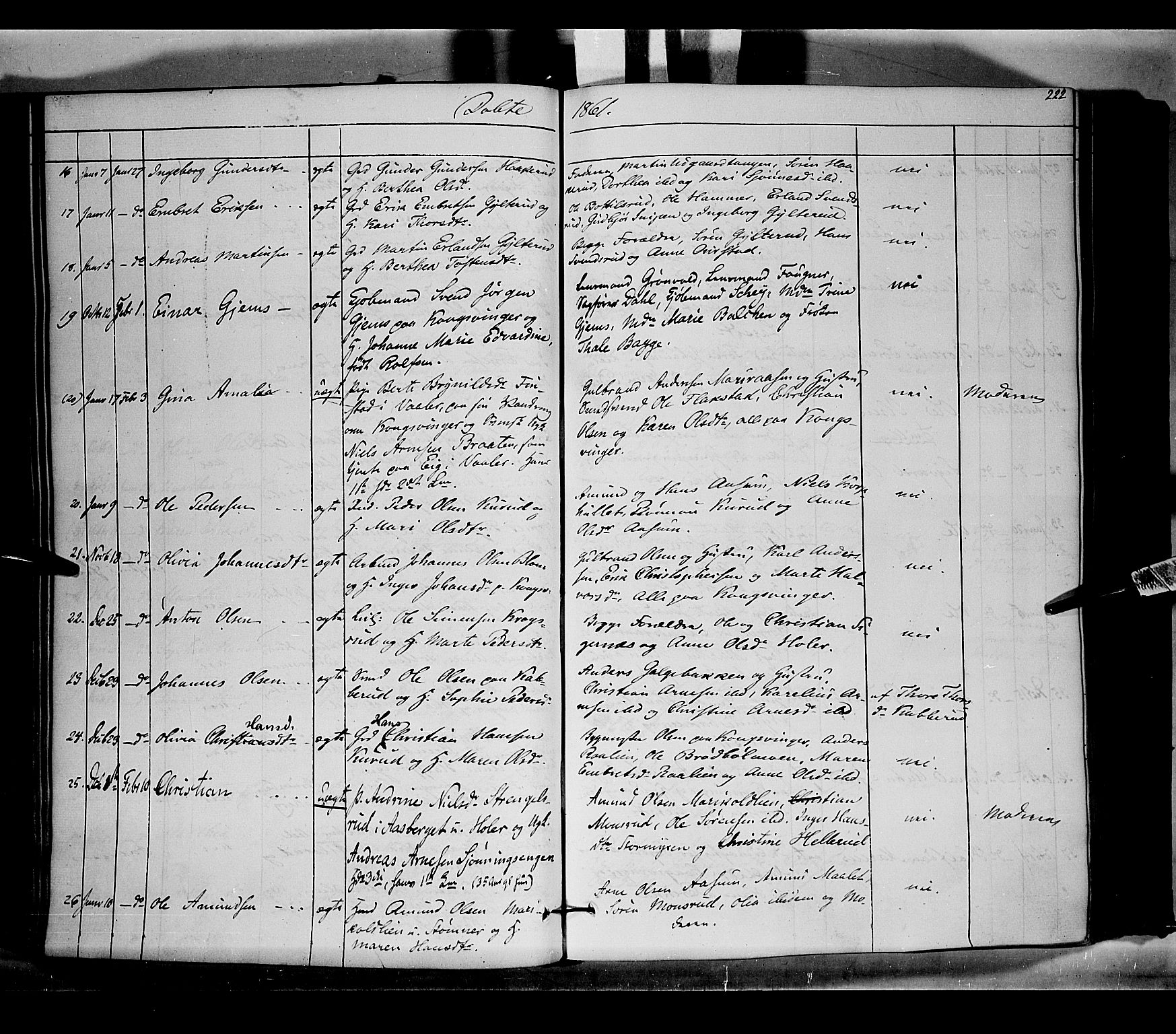 Vinger prestekontor, AV/SAH-PREST-024/H/Ha/Haa/L0010: Parish register (official) no. 10, 1855-1861, p. 222