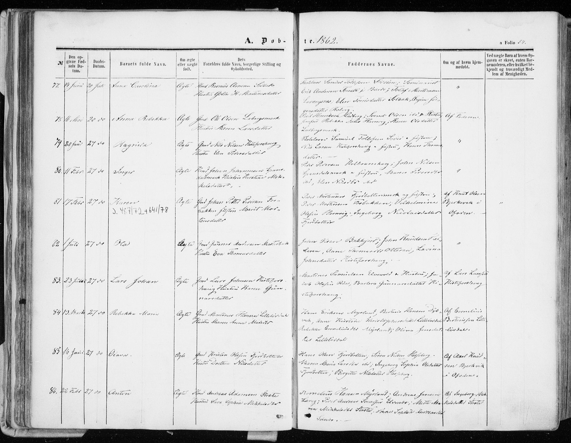 Ibestad sokneprestembete, SATØ/S-0077/H/Ha/Haa/L0009kirke: Parish register (official) no. 9, 1859-1868, p. 54