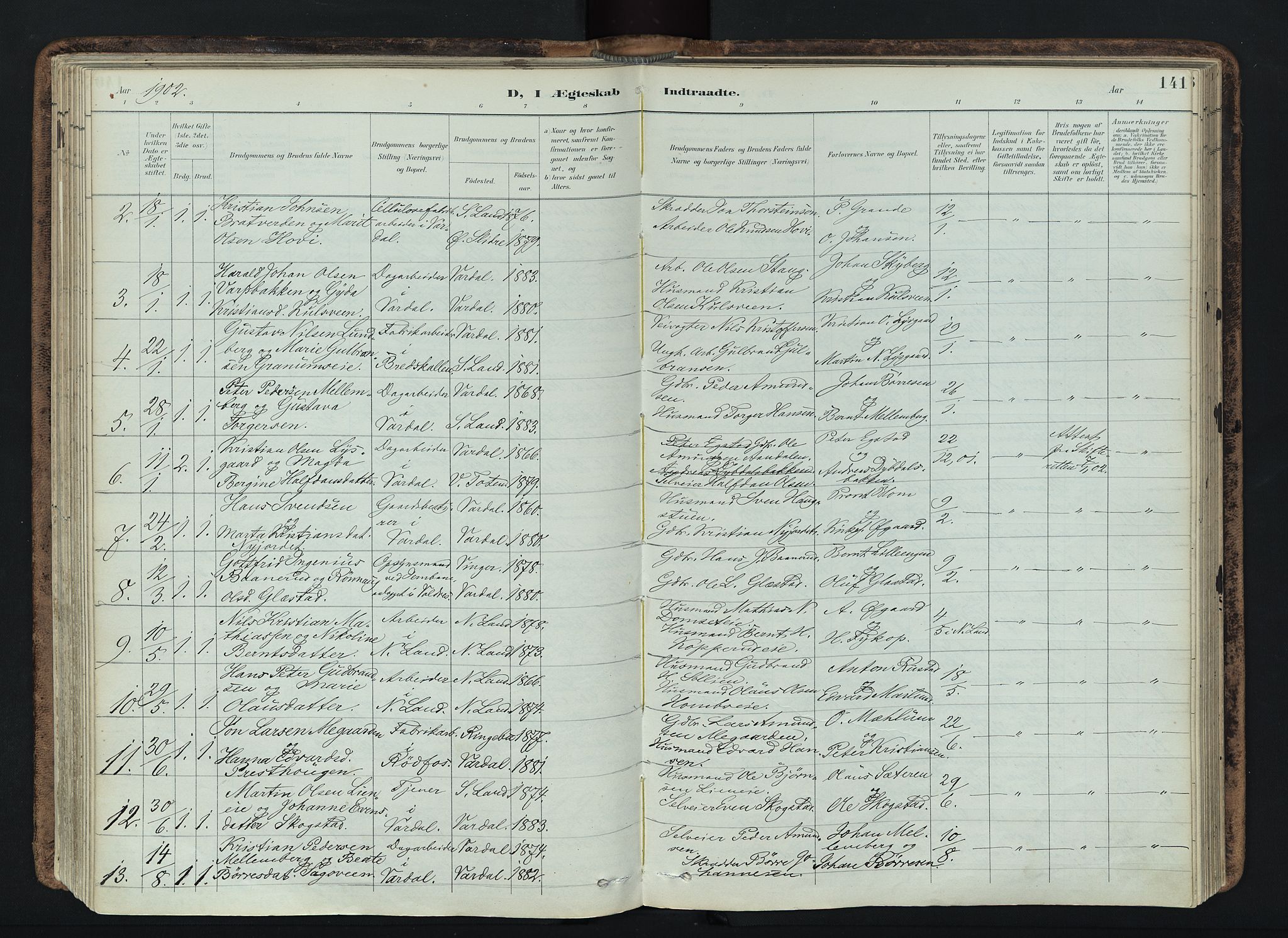 Vardal prestekontor, SAH/PREST-100/H/Ha/Haa/L0019: Parish register (official) no. 19, 1893-1907, p. 141