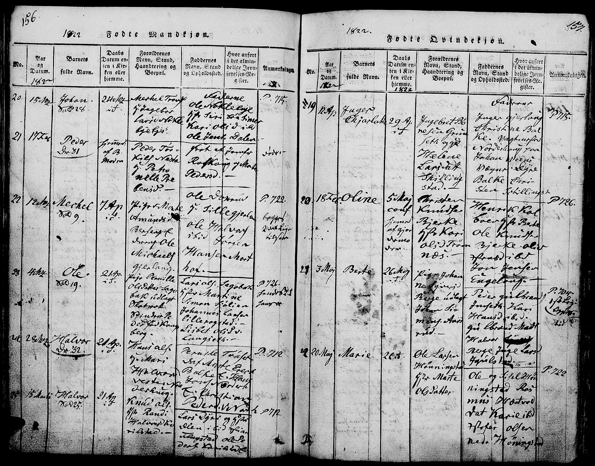 Løten prestekontor, AV/SAH-PREST-022/L/La/L0001: Parish register (copy) no. 1, 1812-1832, p. 156-157