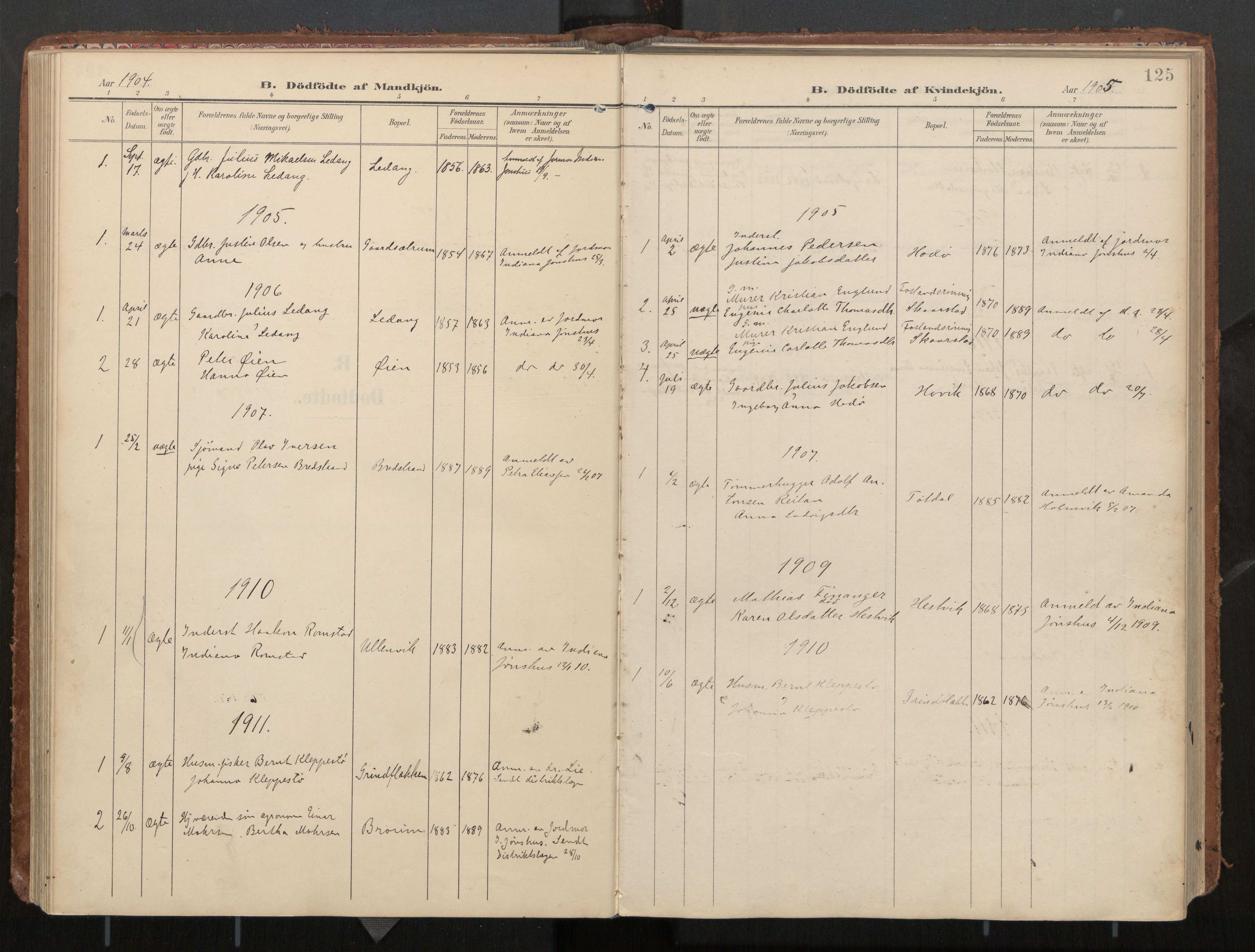Ministerialprotokoller, klokkerbøker og fødselsregistre - Nord-Trøndelag, SAT/A-1458/774/L0629: Parish register (official), 1904-1926, p. 125