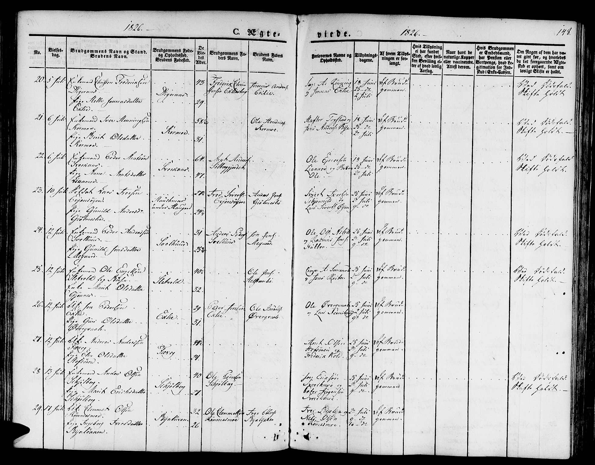 Ministerialprotokoller, klokkerbøker og fødselsregistre - Sør-Trøndelag, AV/SAT-A-1456/668/L0804: Parish register (official) no. 668A04, 1826-1839, p. 148