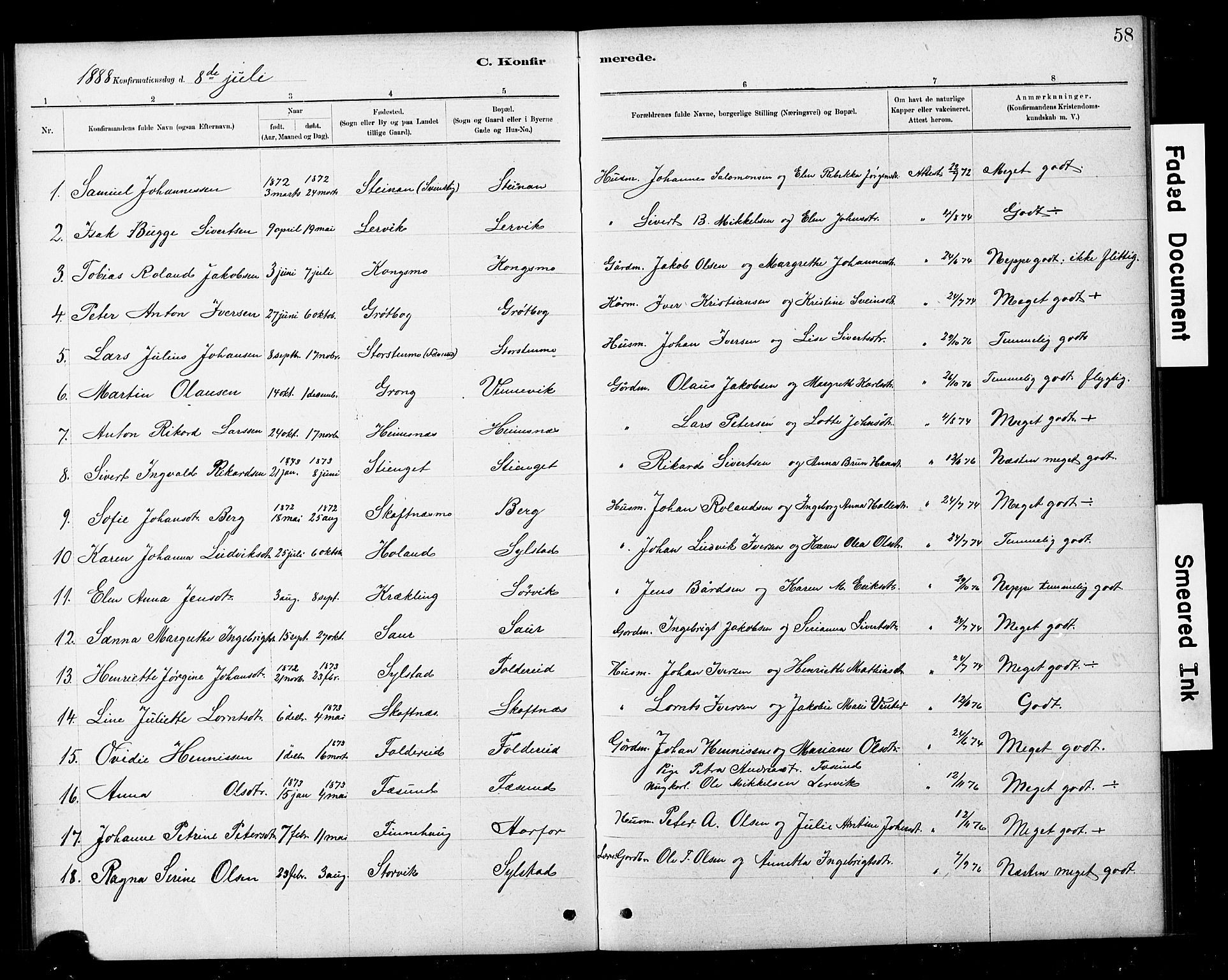 Ministerialprotokoller, klokkerbøker og fødselsregistre - Nord-Trøndelag, SAT/A-1458/783/L0661: Parish register (copy) no. 783C01, 1878-1893, p. 58