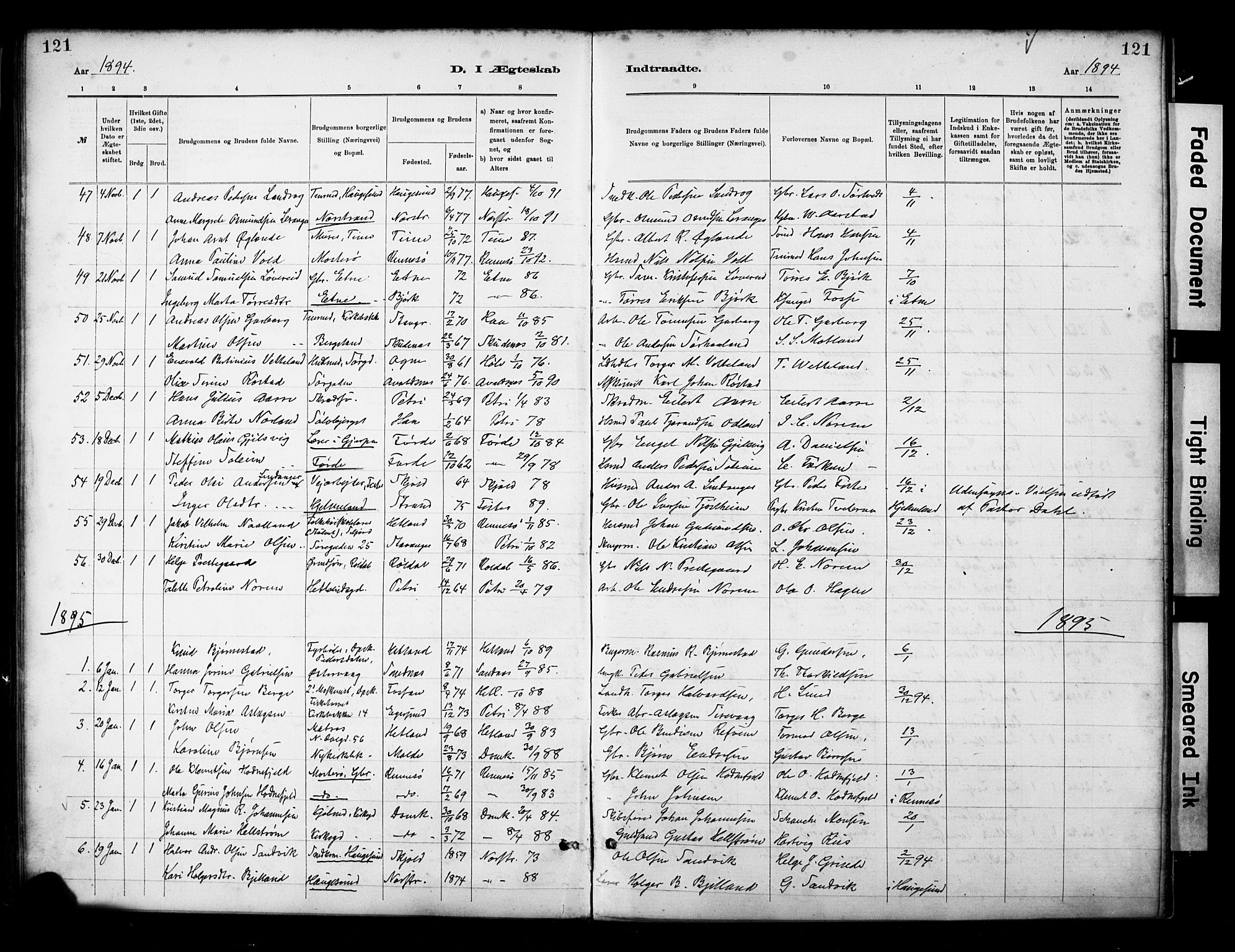 St. Petri sokneprestkontor, AV/SAST-A-101813/001/30/30BA/L0018: Parish register (official) no. A 19, 1879-1900, p. 121
