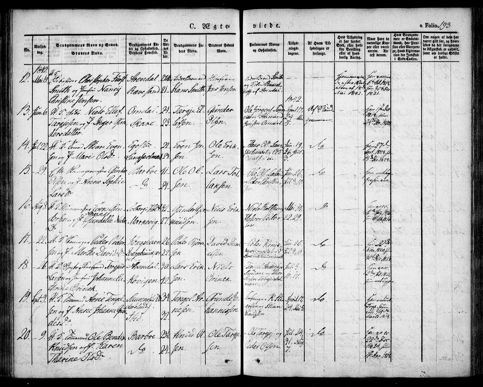 Tromøy sokneprestkontor, AV/SAK-1111-0041/F/Fa/L0004: Parish register (official) no. A 4, 1837-1846, p. 193