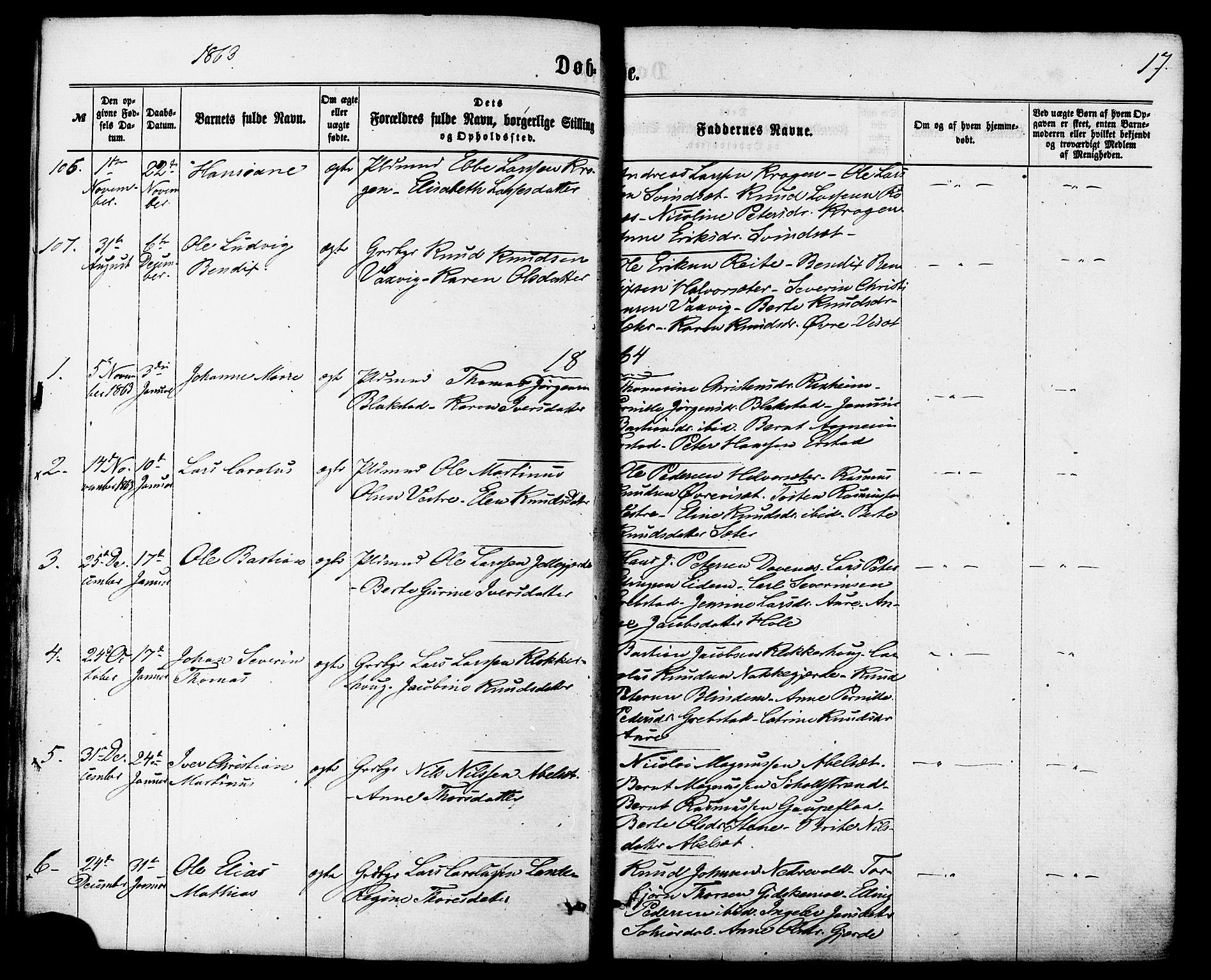 Ministerialprotokoller, klokkerbøker og fødselsregistre - Møre og Romsdal, SAT/A-1454/522/L0314: Parish register (official) no. 522A09, 1863-1877, p. 17