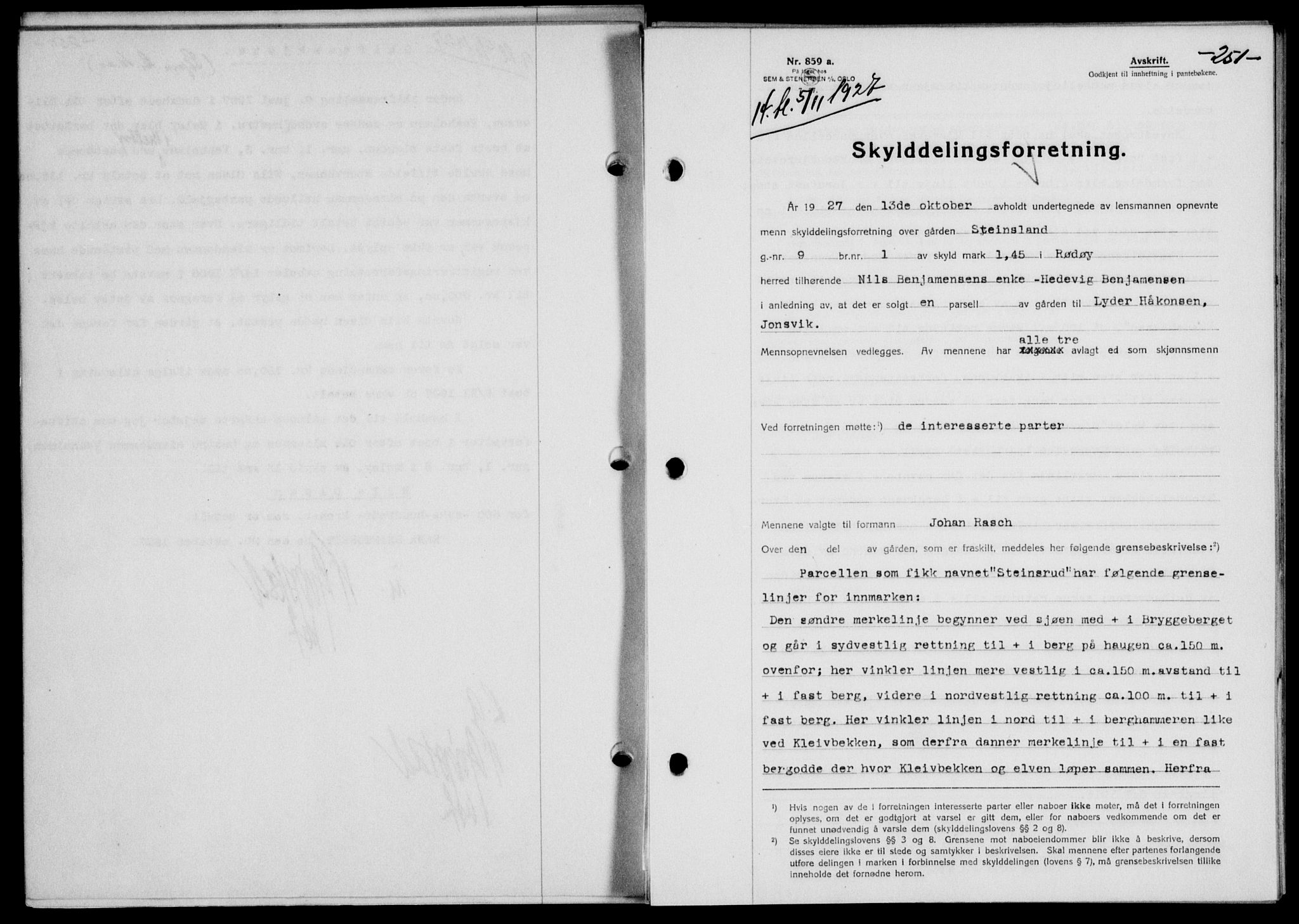 Rana sorenskriveri , SAT/A-1108/1/2/2C/L0020: Mortgage book no. 20-21, 1927-1928, Deed date: 05.11.1927