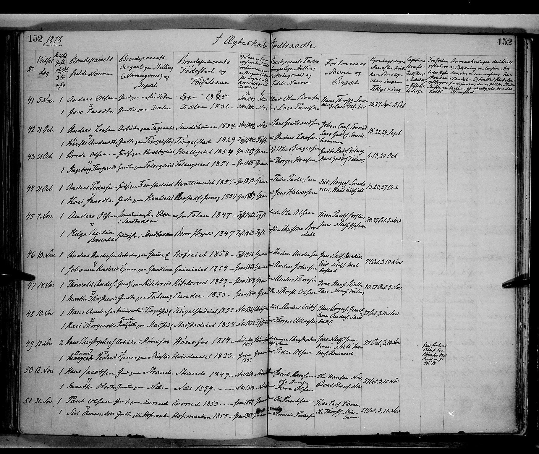 Gran prestekontor, AV/SAH-PREST-112/H/Ha/Haa/L0013: Parish register (official) no. 13, 1875-1879, p. 152