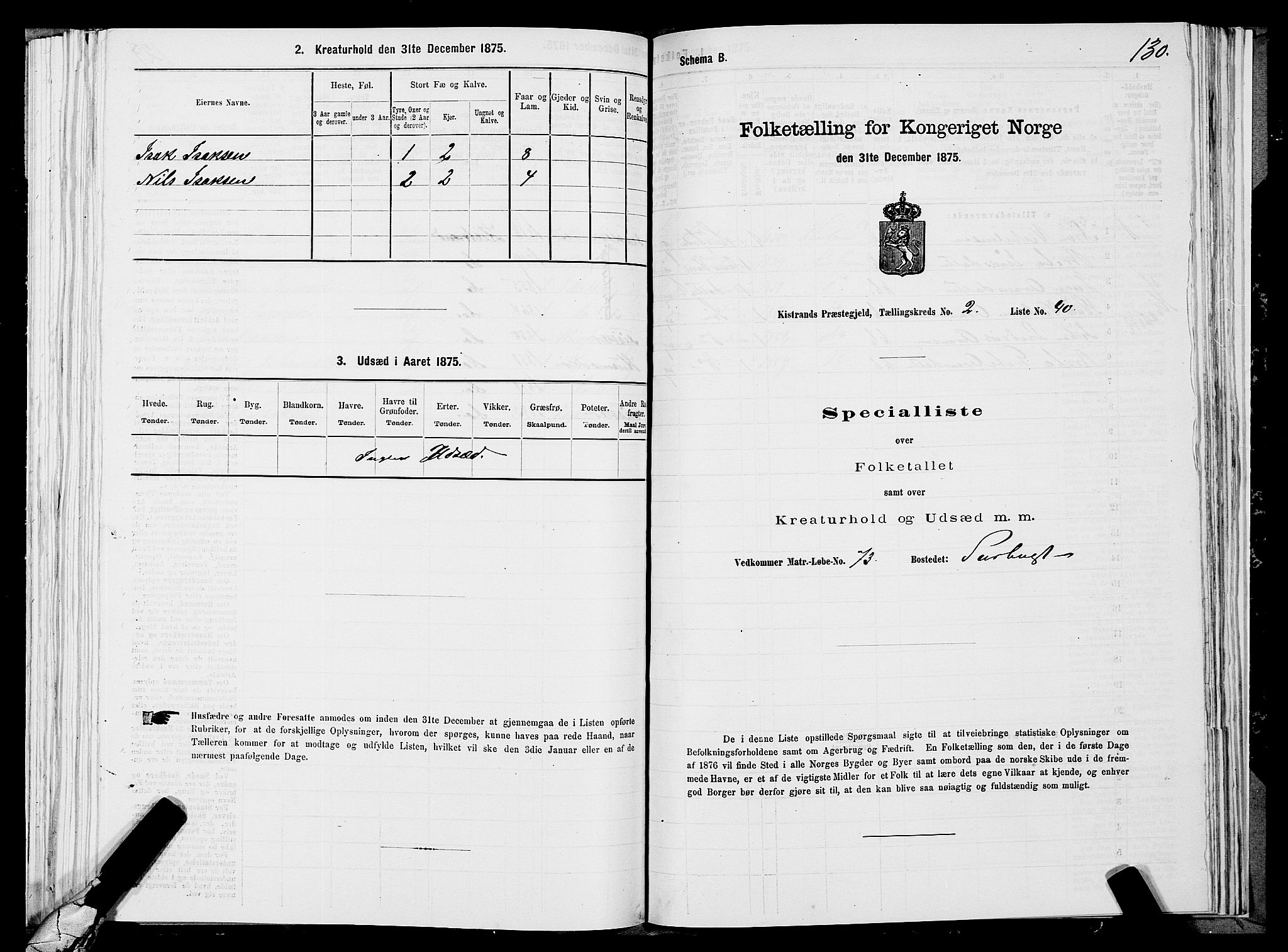 SATØ, 1875 census for 2020P Kistrand, 1875, p. 1130