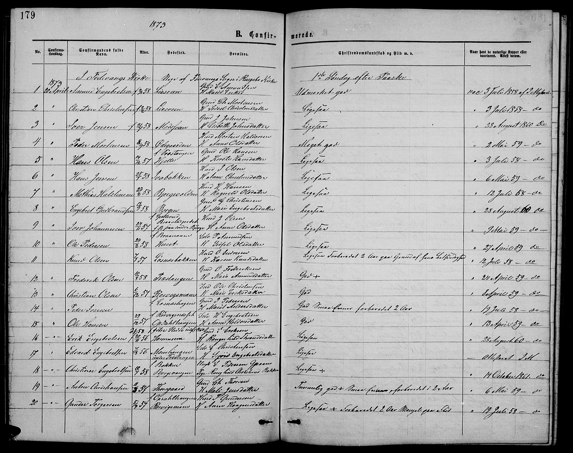 Ringebu prestekontor, SAH/PREST-082/H/Ha/Hab/L0004: Parish register (copy) no. 4, 1867-1879, p. 179