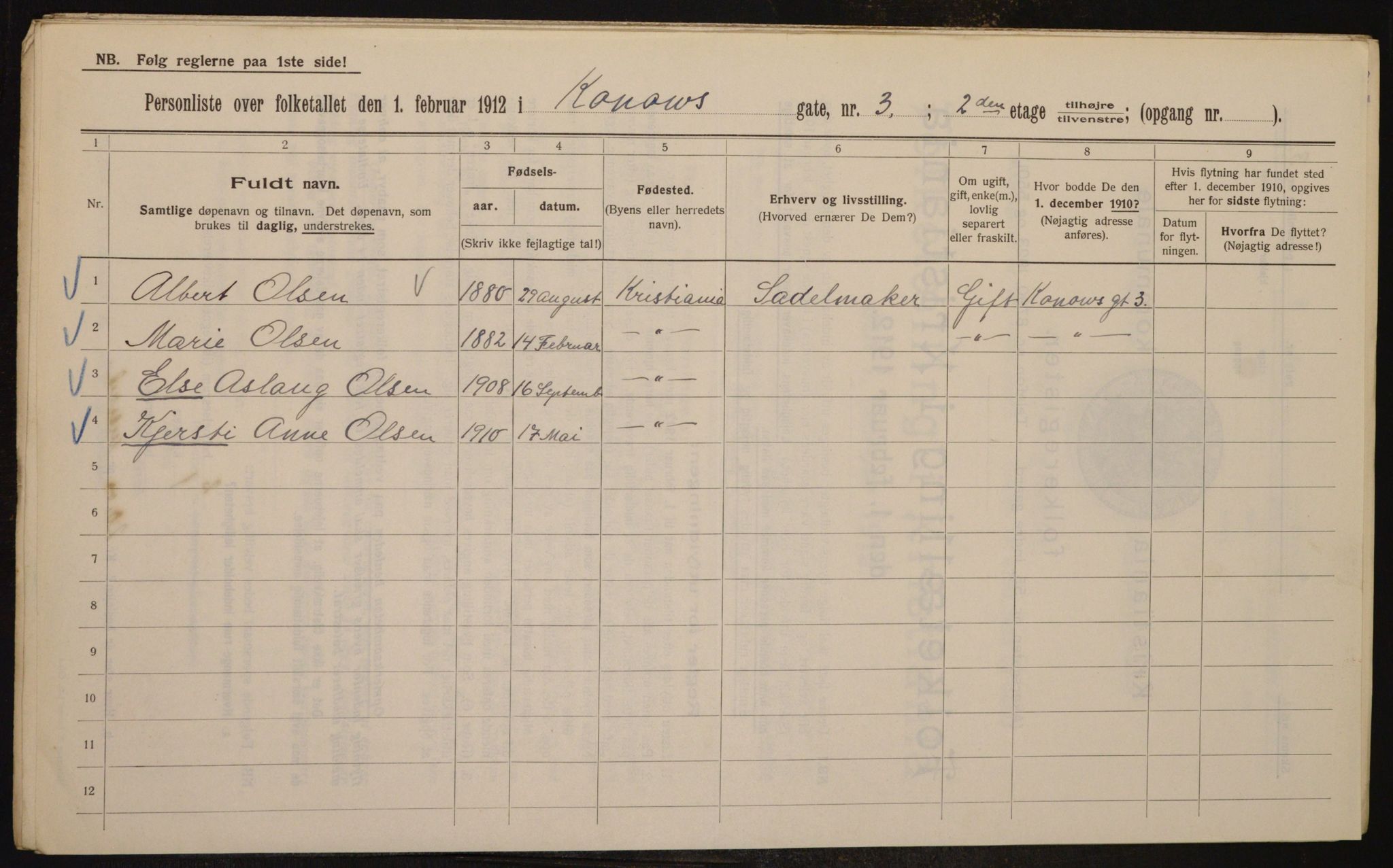 OBA, Municipal Census 1912 for Kristiania, 1912, p. 53290