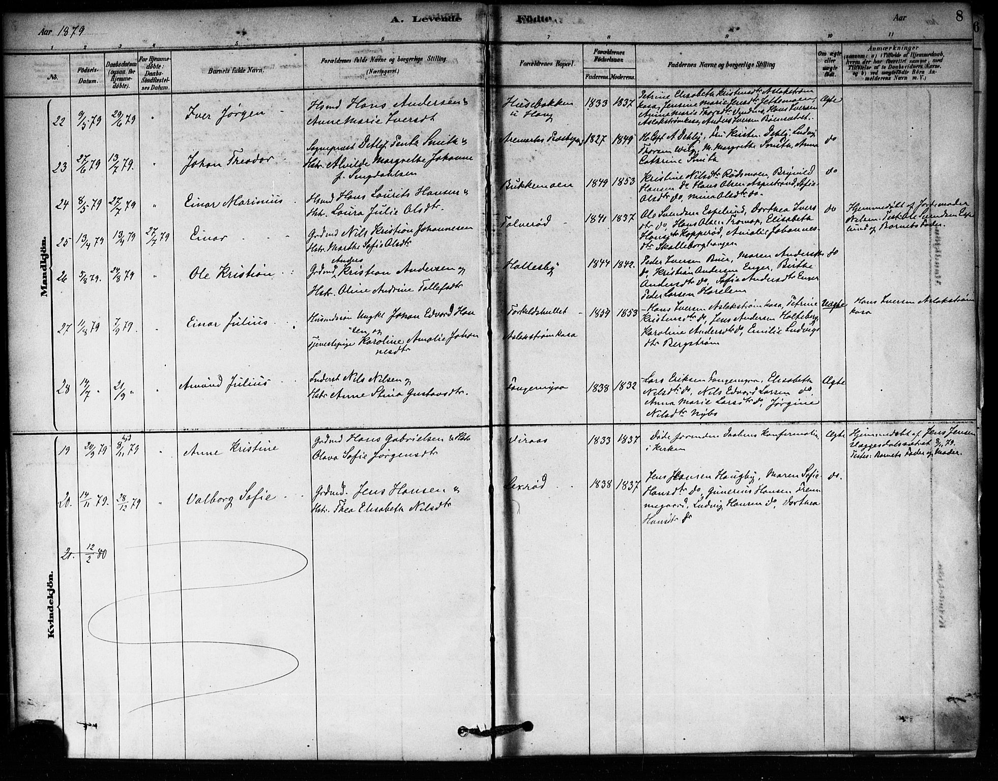 Aremark prestekontor Kirkebøker, AV/SAO-A-10899/F/Fa/L0005: Parish register (official) no. I 5, 1878-1897, p. 8