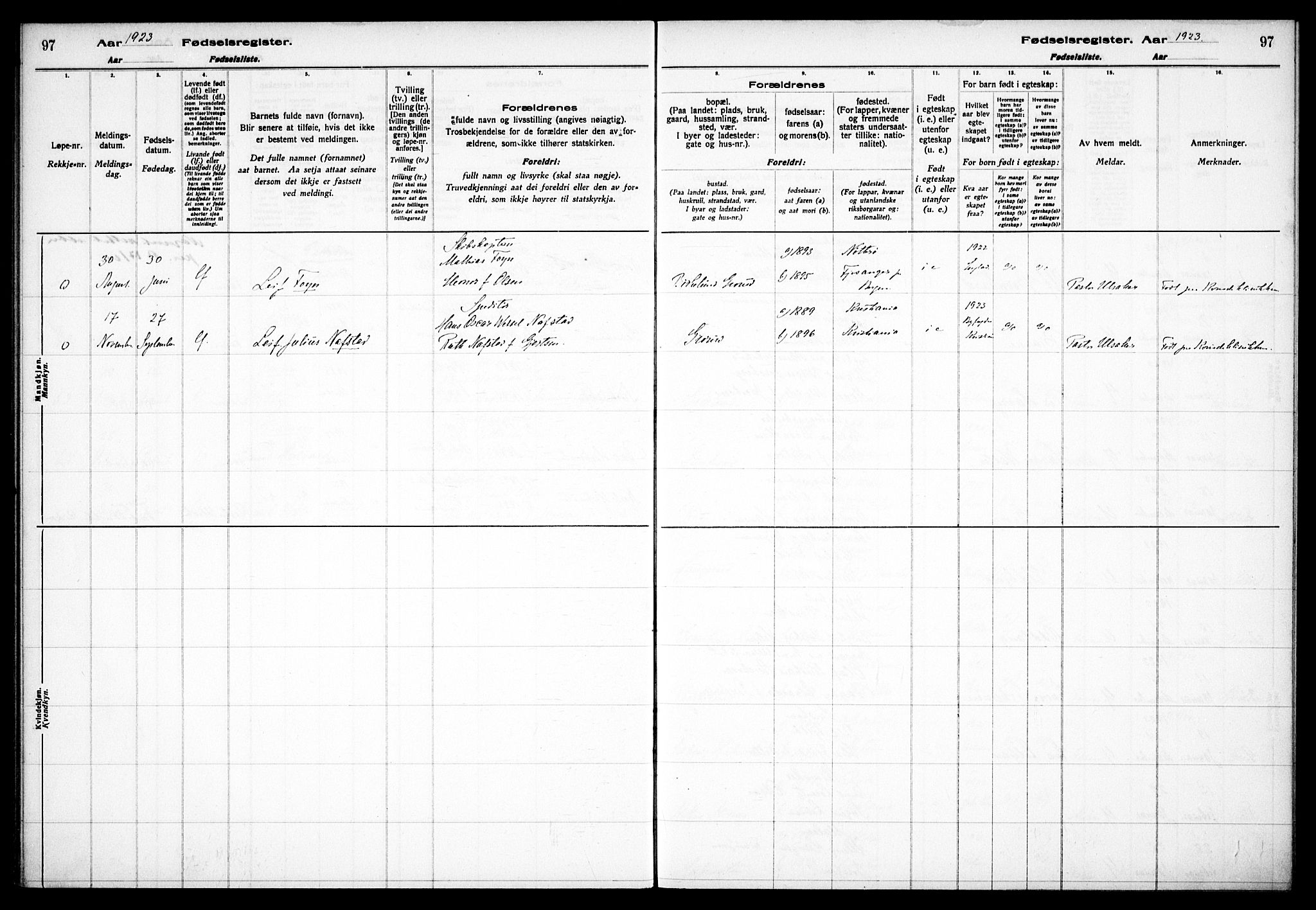 Østre Aker prestekontor Kirkebøker, SAO/A-10840/J/Jb/L0001: Birth register no. II 1, 1916-1932, p. 97