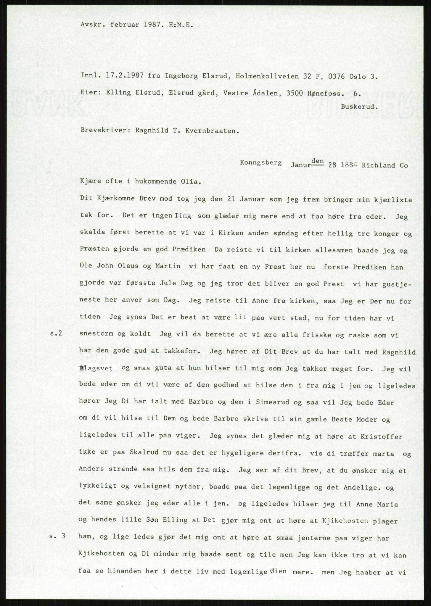 Samlinger til kildeutgivelse, Amerikabrevene, AV/RA-EA-4057/F/L0018: Innlån fra Buskerud: Elsrud, 1838-1914, p. 935