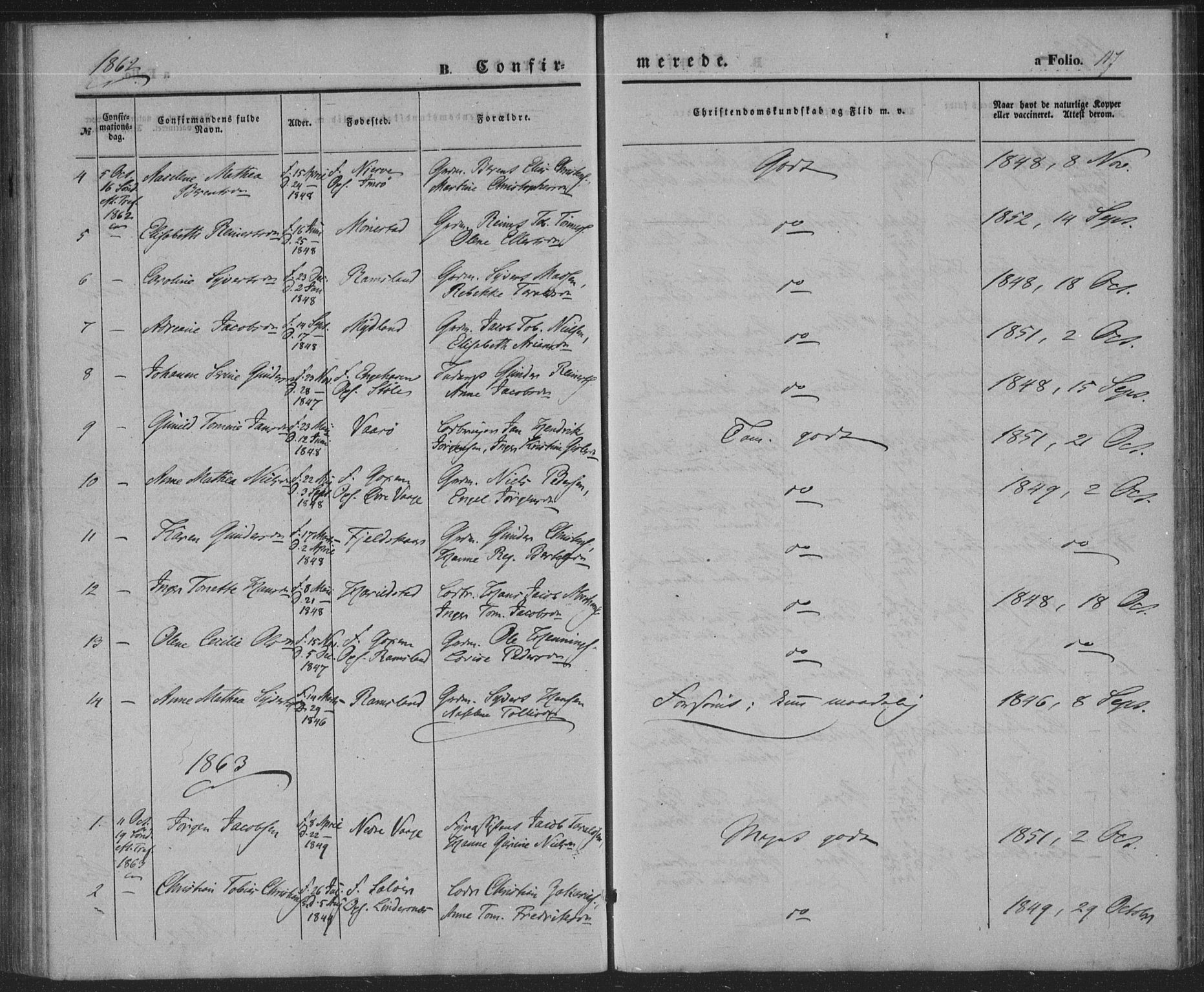 Sør-Audnedal sokneprestkontor, SAK/1111-0039/F/Fa/Faa/L0002: Parish register (official) no. A 2, 1848-1867, p. 117