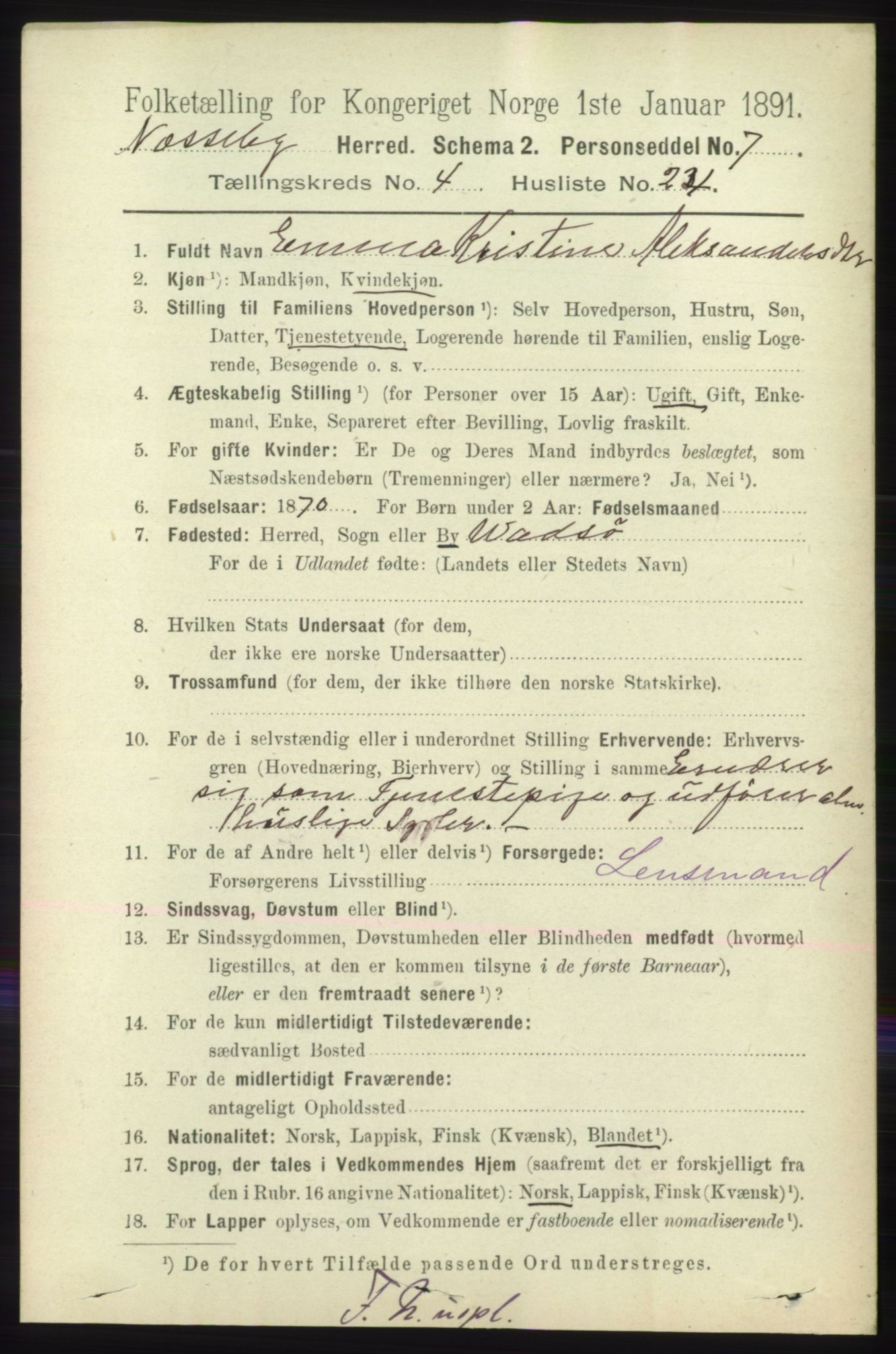 RA, 1891 census for 2027 Nesseby, 1891, p. 1394