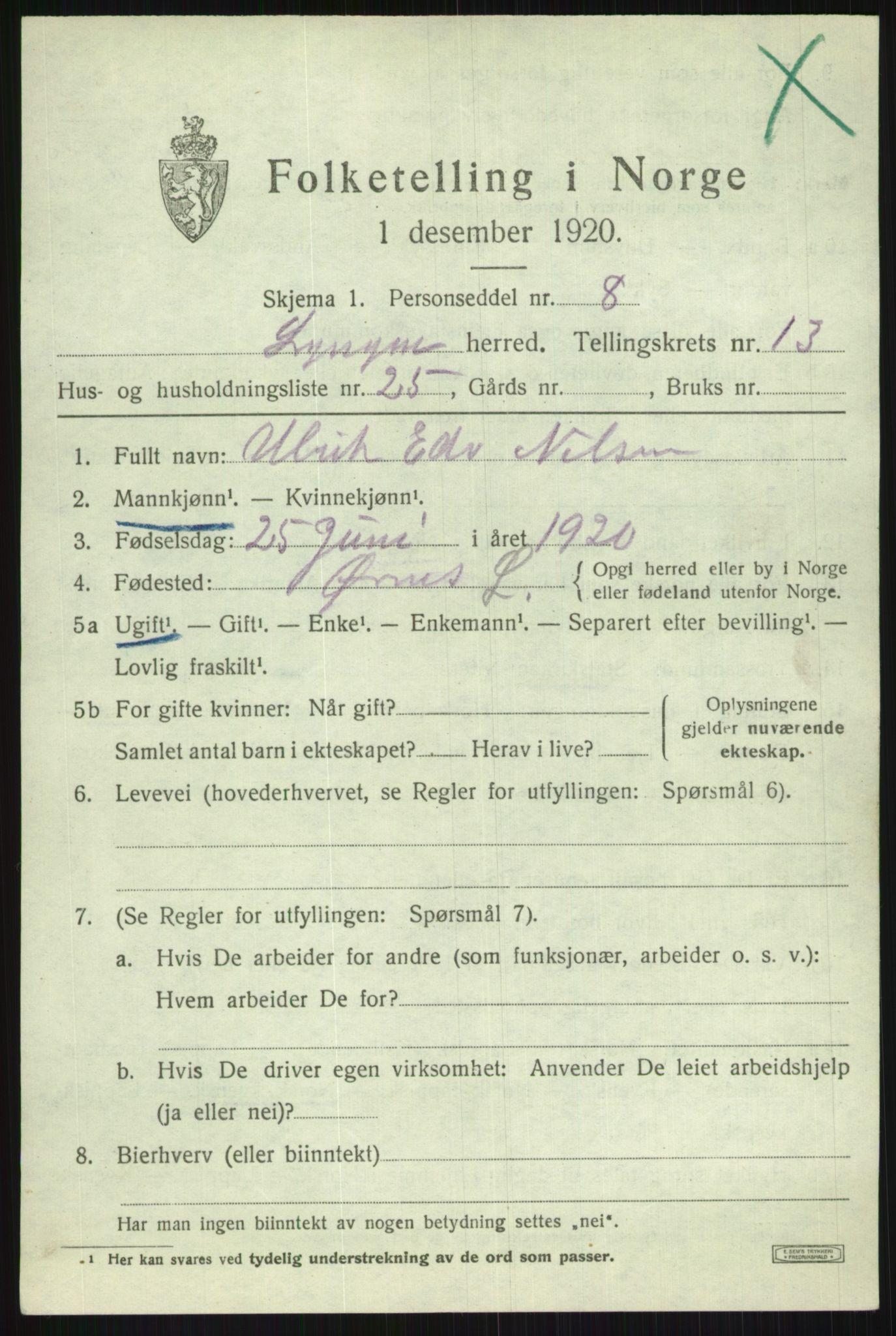 SATØ, 1920 census for Lyngen, 1920, p. 10399