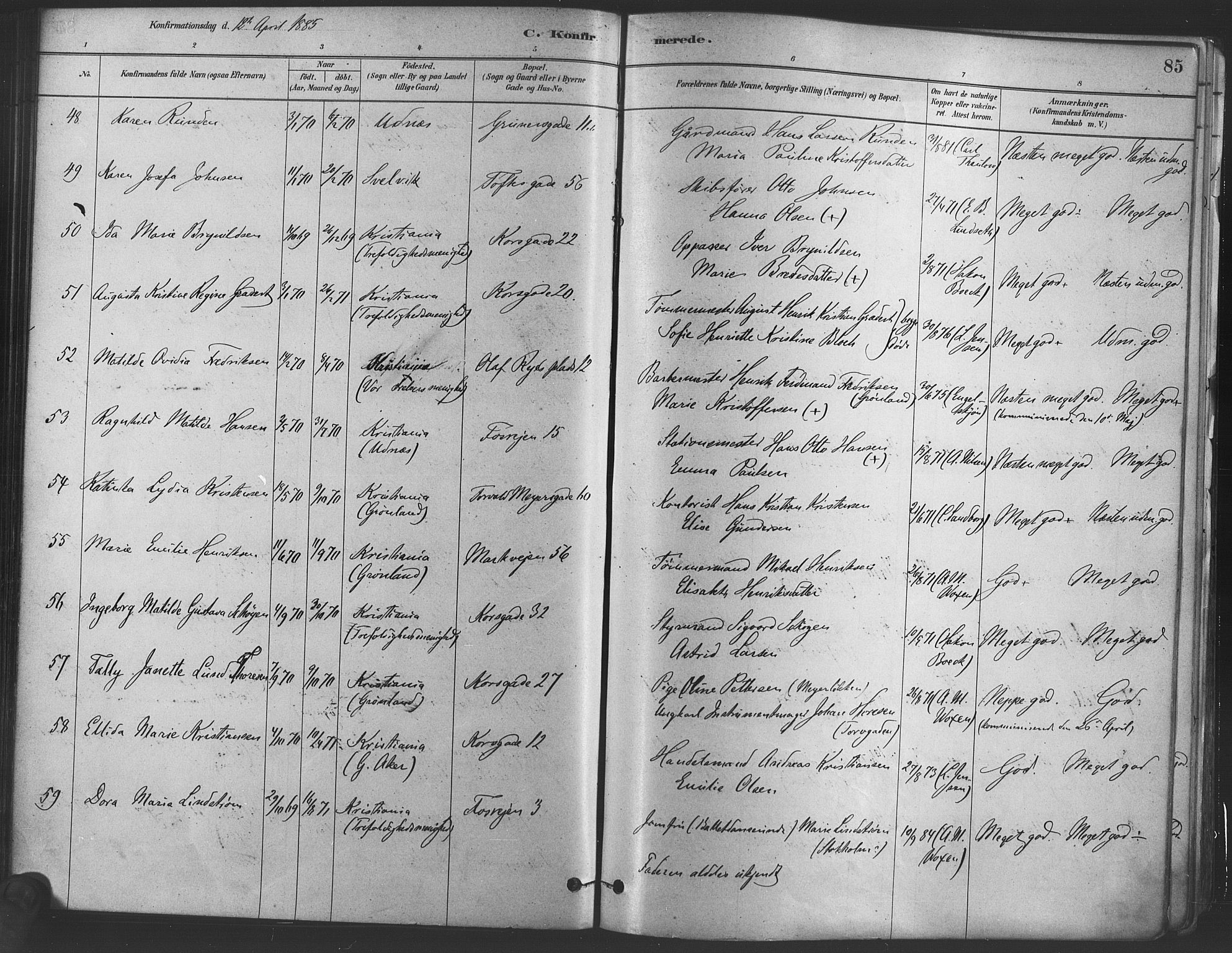 Paulus prestekontor Kirkebøker, AV/SAO-A-10871/F/Fa/L0004: Parish register (official) no. 4, 1879-1891, p. 85