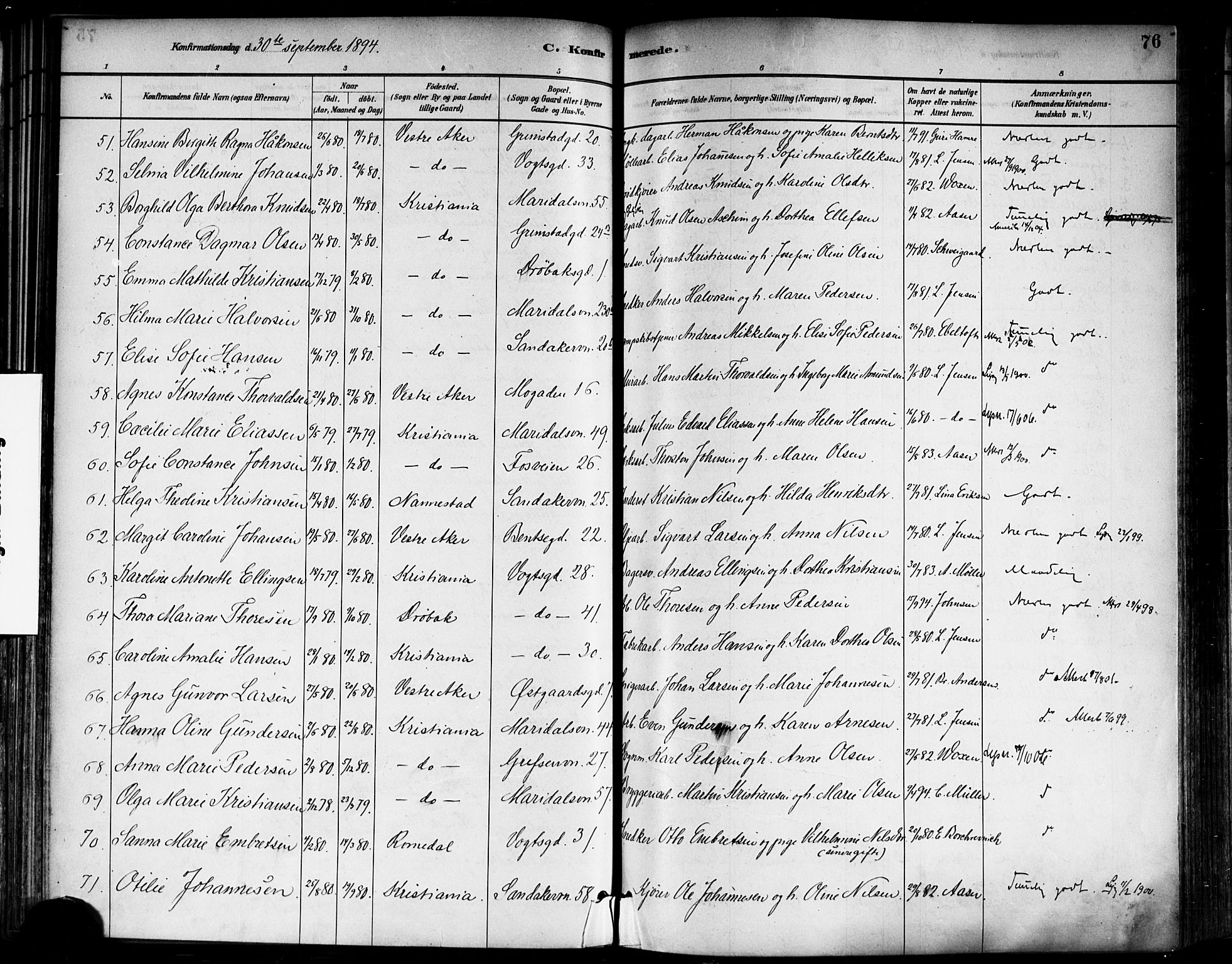 Sagene prestekontor Kirkebøker, AV/SAO-A-10796/F/L0002: Parish register (official) no. 2, 1880-1897, p. 76