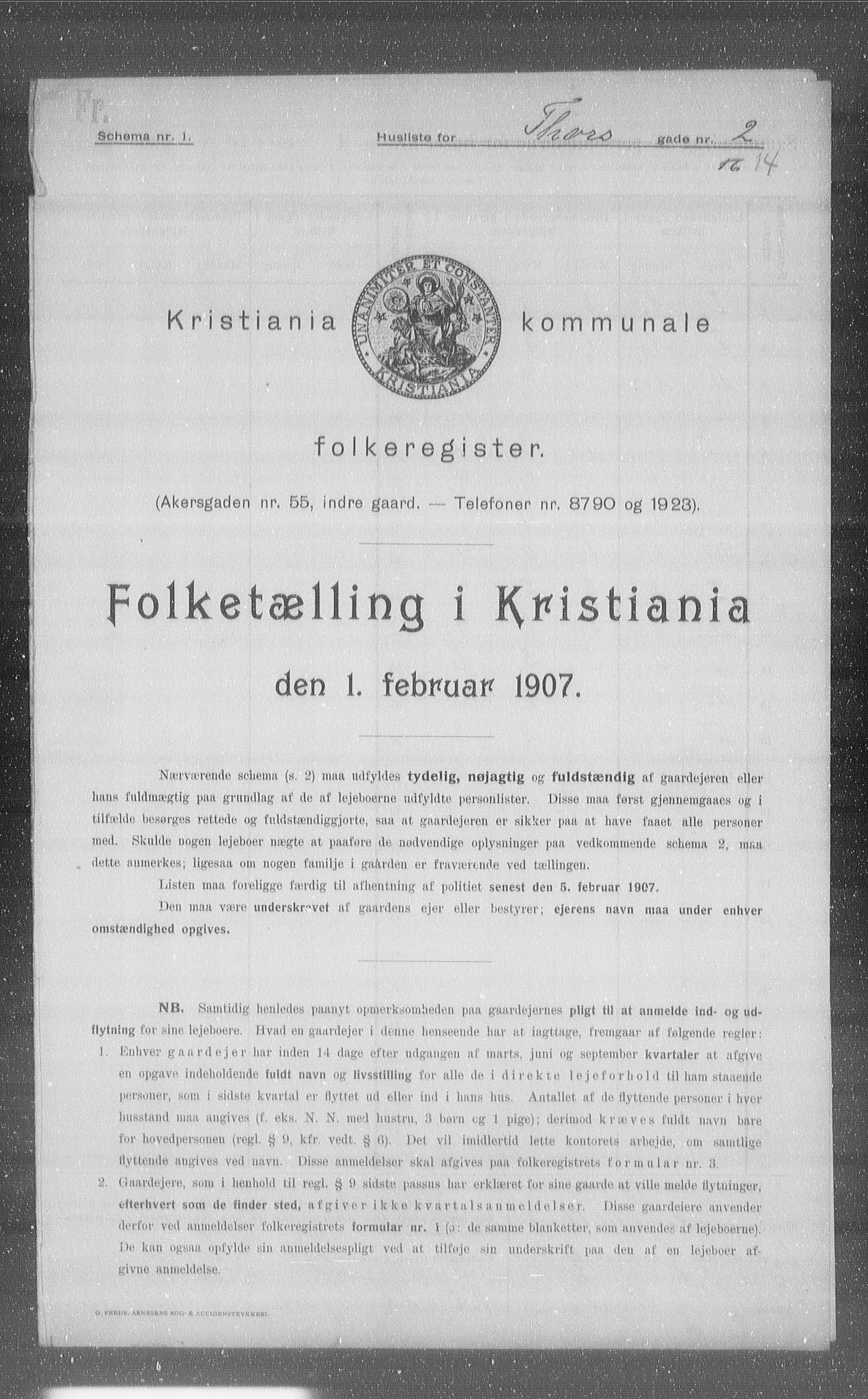 OBA, Municipal Census 1907 for Kristiania, 1907, p. 58143