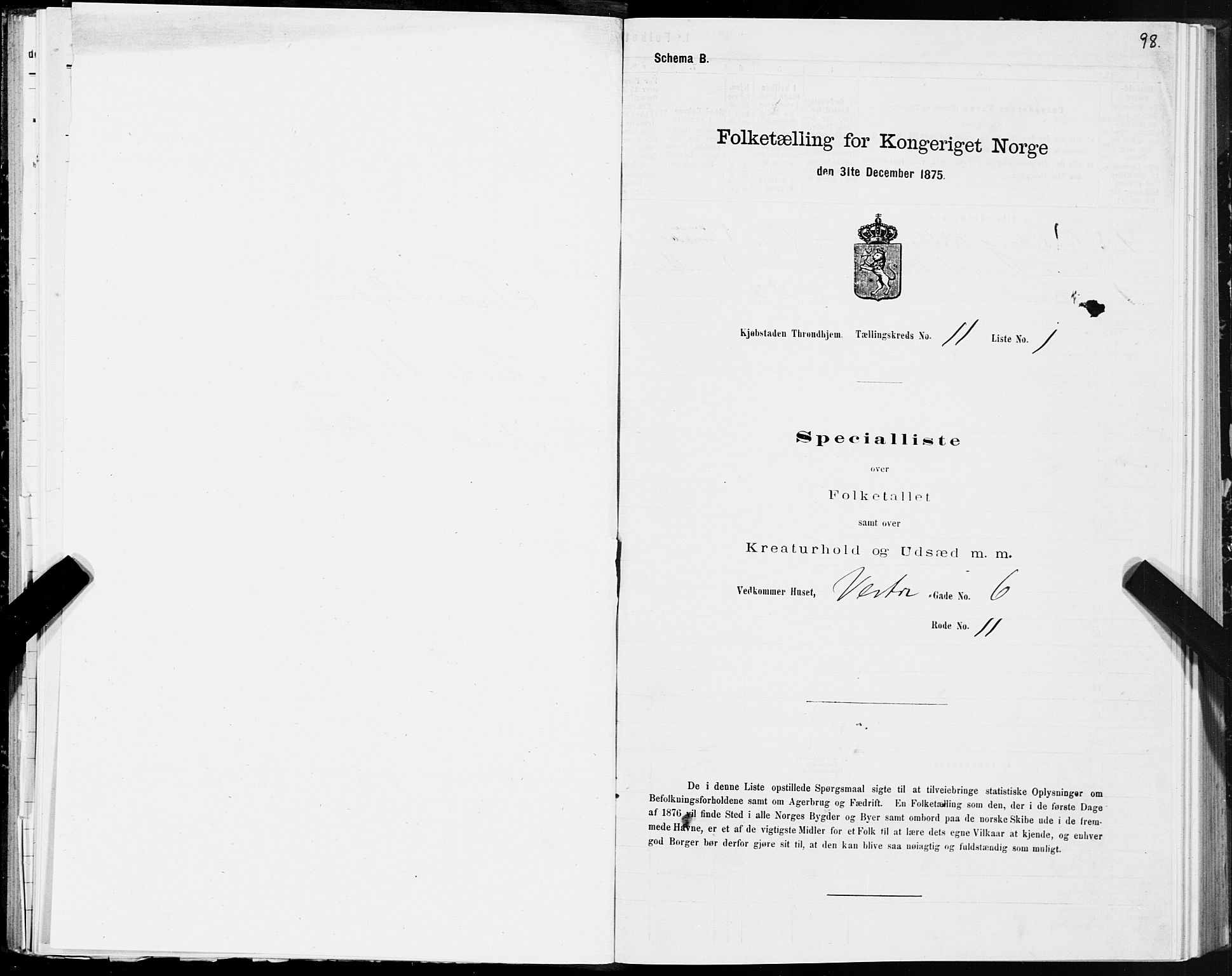 SAT, 1875 census for 1601 Trondheim, 1875, p. 6098