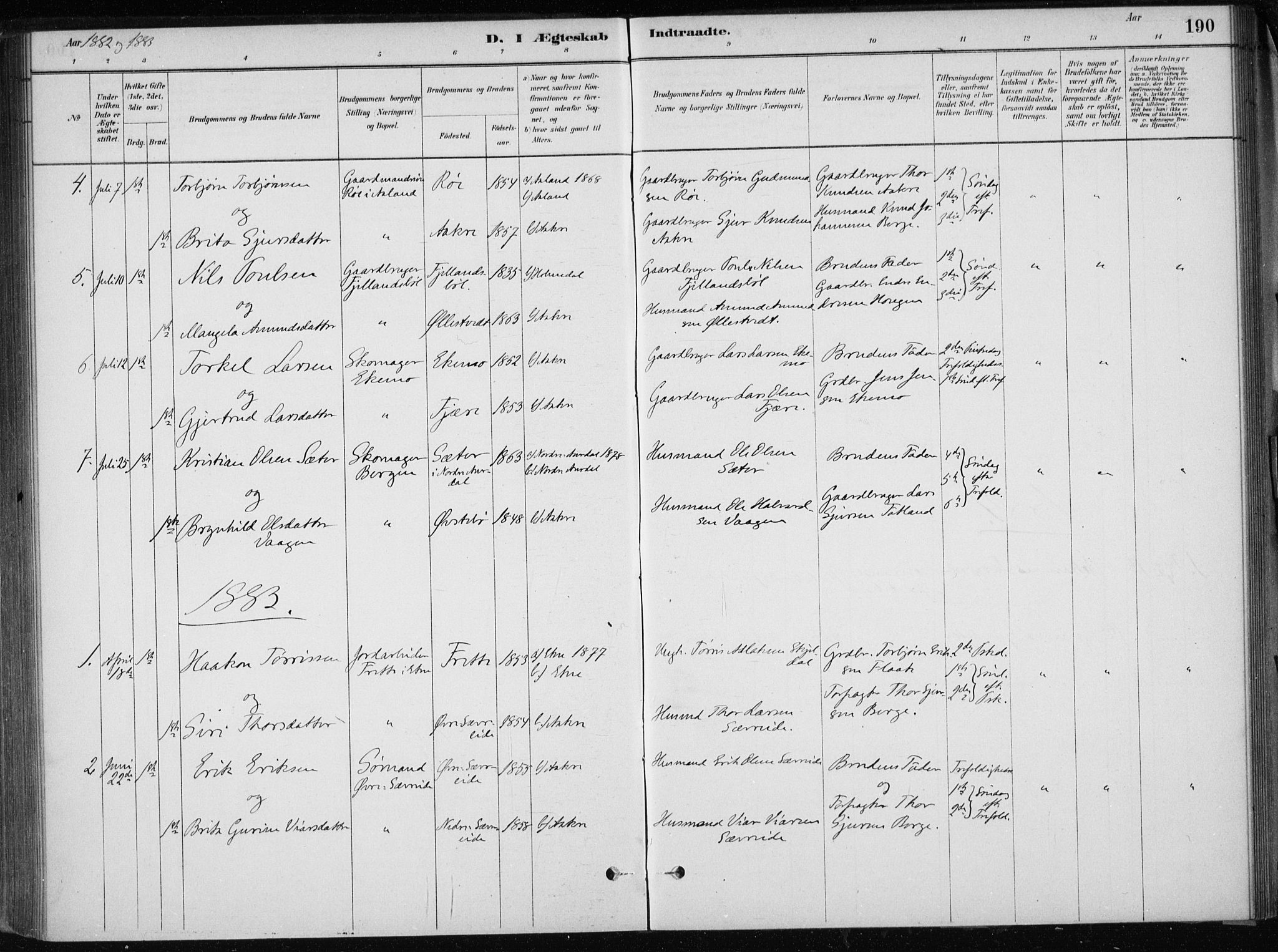 Skånevik sokneprestembete, SAB/A-77801/H/Haa: Parish register (official) no. E  1, 1879-1901, p. 190