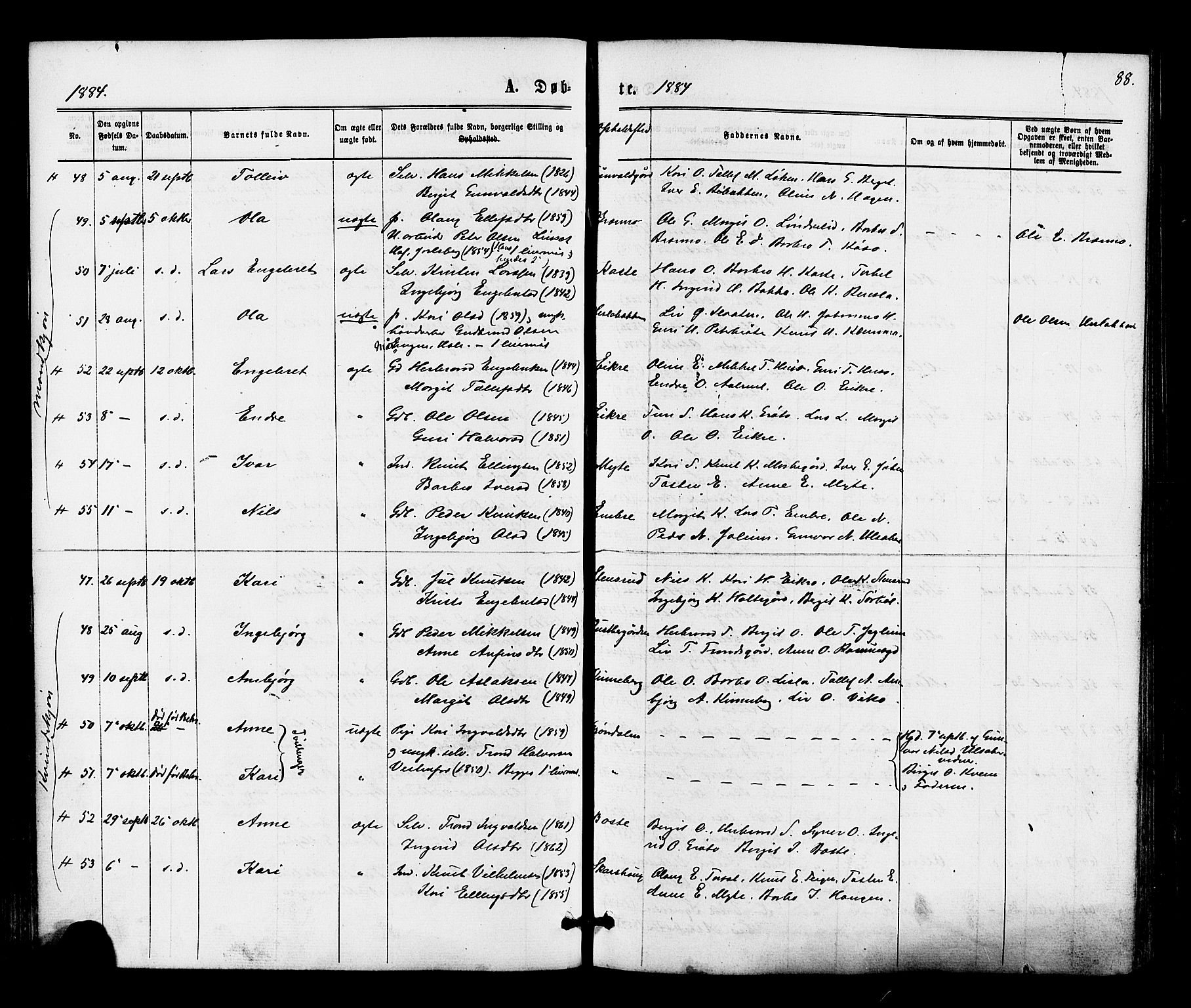 Gol kirkebøker, AV/SAKO-A-226/F/Fa/L0004: Parish register (official) no. I 4, 1876-1886, p. 88